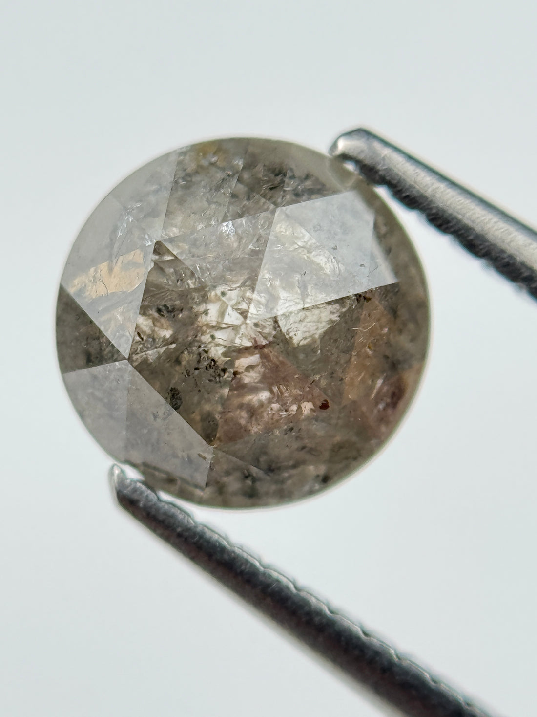 1.89 Ct Round Rose Cut Grey Natural Salt and Pepper Diamond