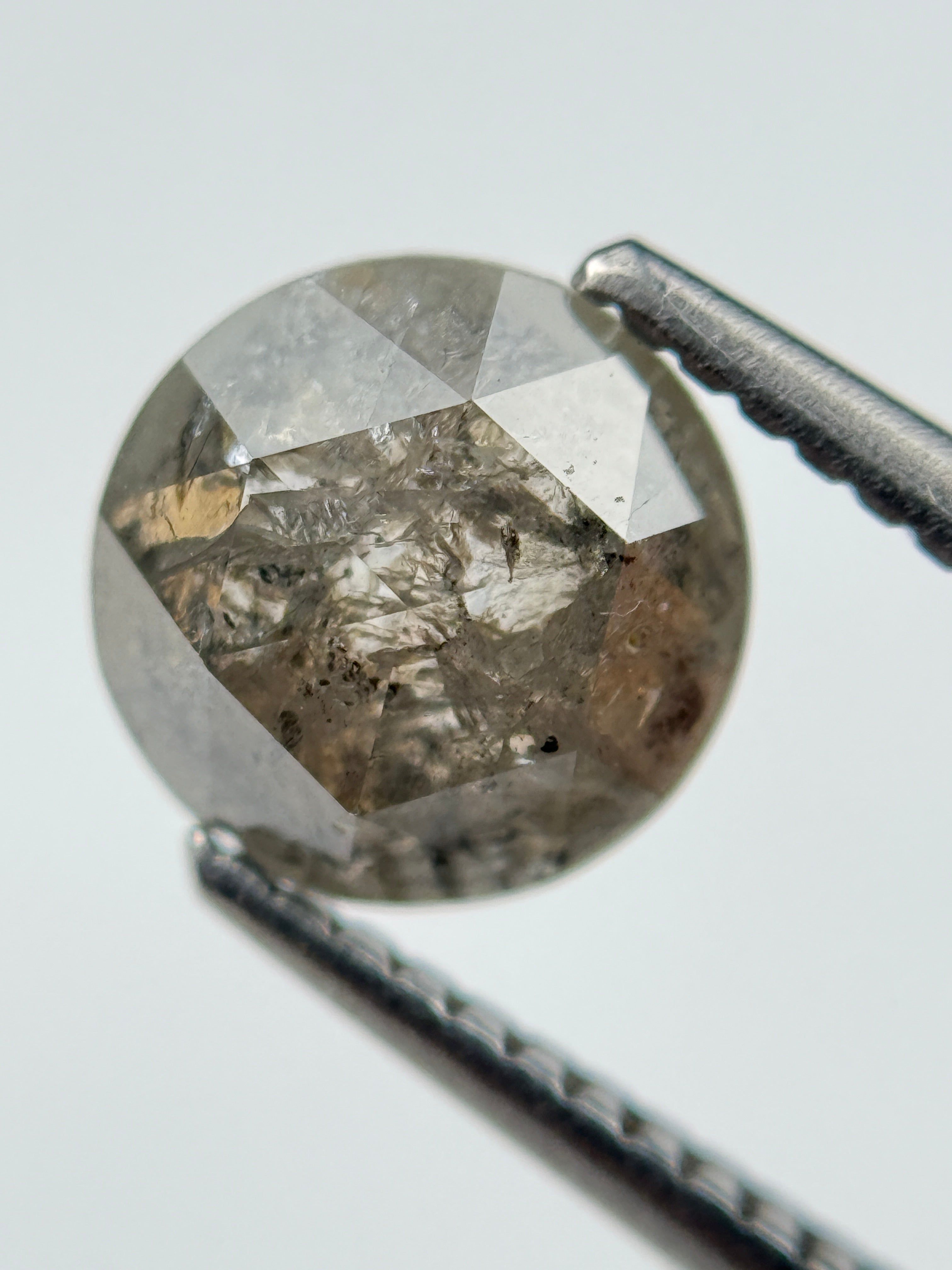 1.89 Ct Round Rose Cut Grey Natural Salt and Pepper Diamond