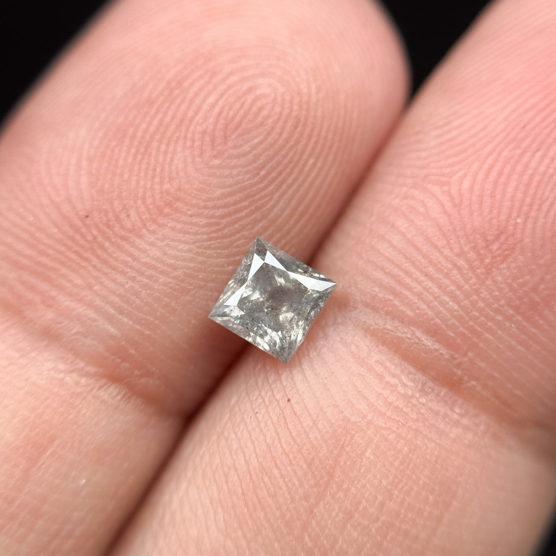 0.65 Ct Princess Rose Cut Grey Natural Minimalist Salt and Pepper Diamond