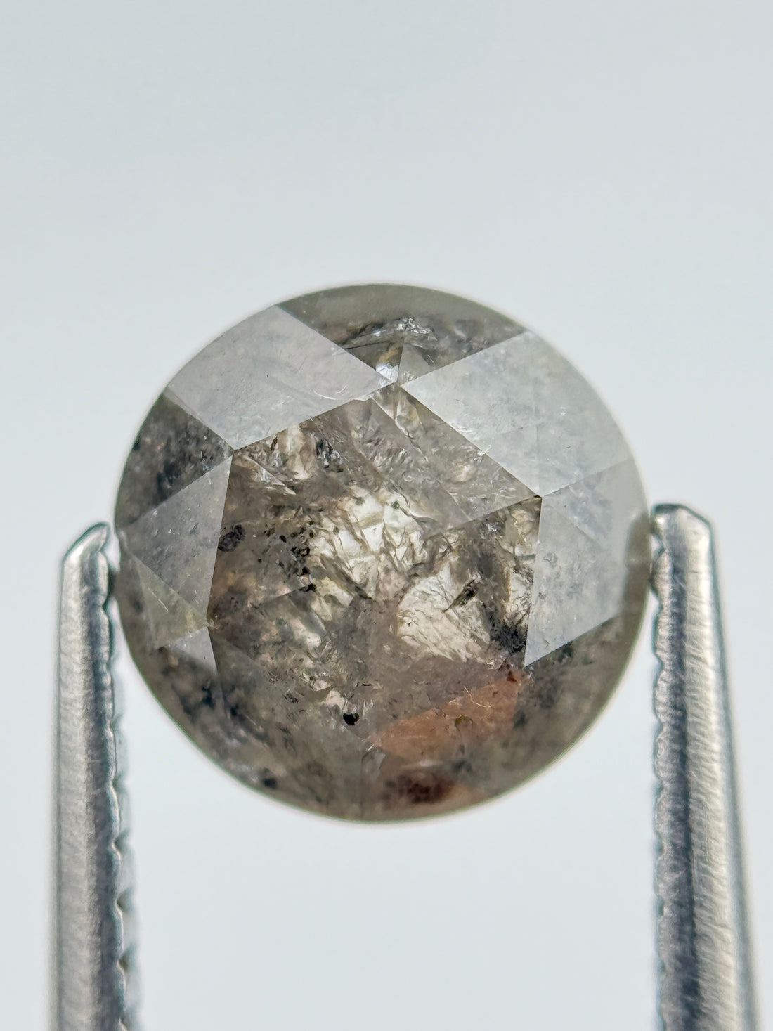 1.89 Ct Round Rose Cut Grey Natural Salt and Pepper Diamond