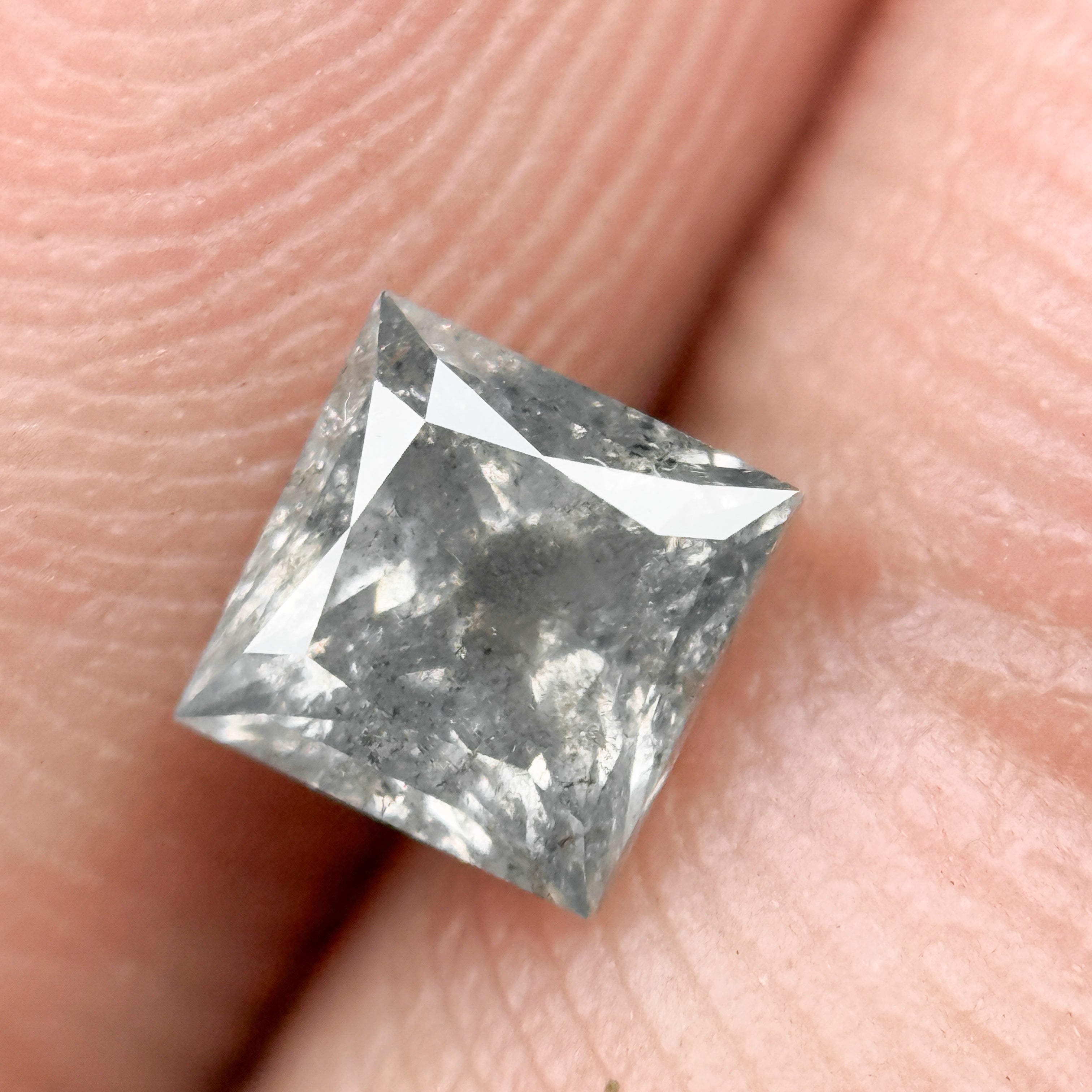 0.65 Ct Princess Rose Cut Grey Natural Minimalist Salt and Pepper Diamond