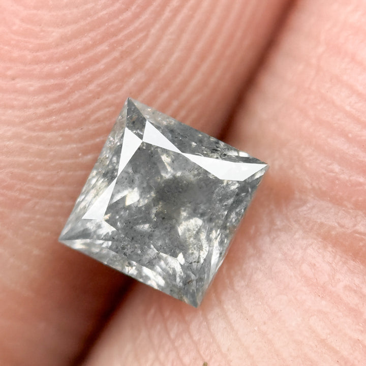 0.65 Ct Princess Rose Cut Grey Natural Minimalist Salt and Pepper Diamond