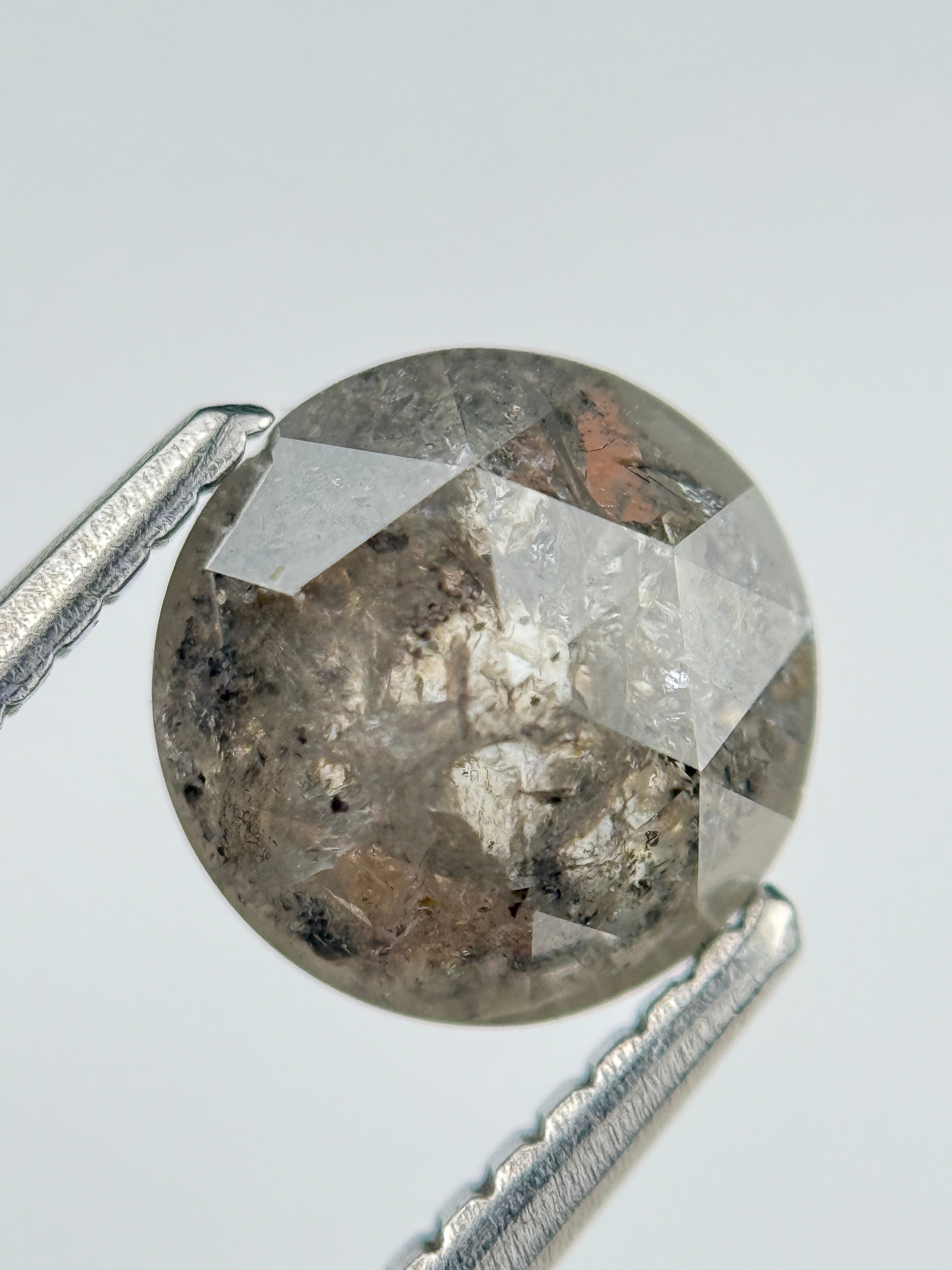 1.89 Ct Round Rose Cut Grey Natural Salt and Pepper Diamond