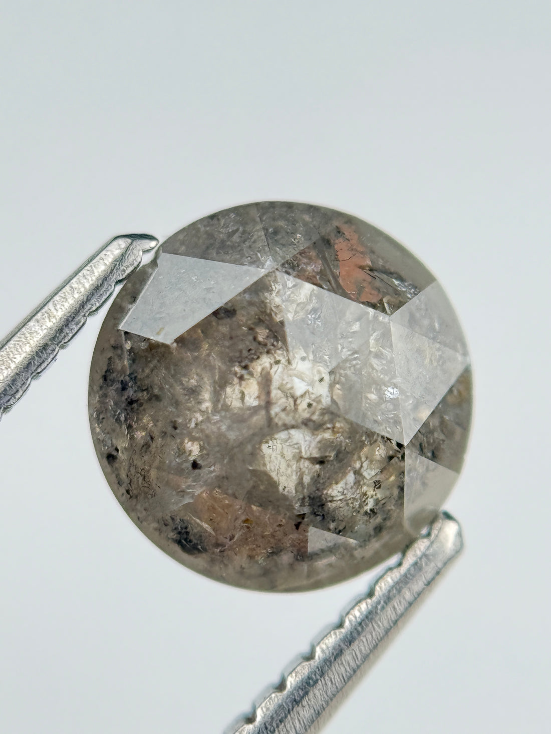 1.89 Ct Round Rose Cut Grey Natural Salt and Pepper Diamond
