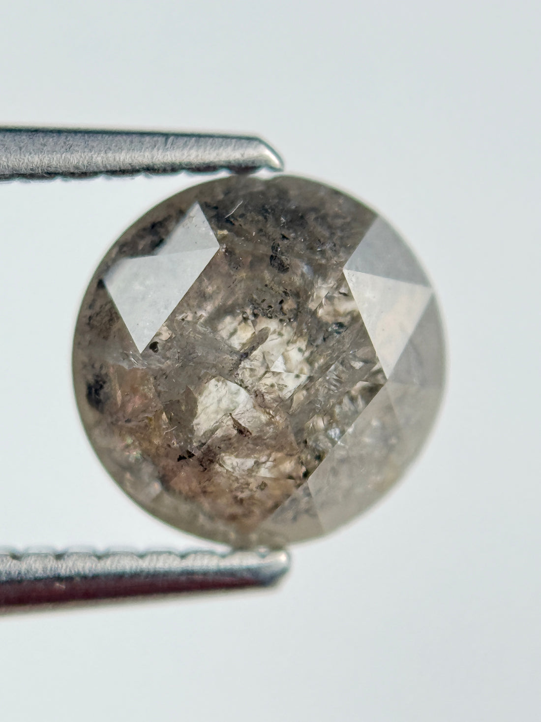 1.89 Ct Round Rose Cut Grey Natural Salt and Pepper Diamond