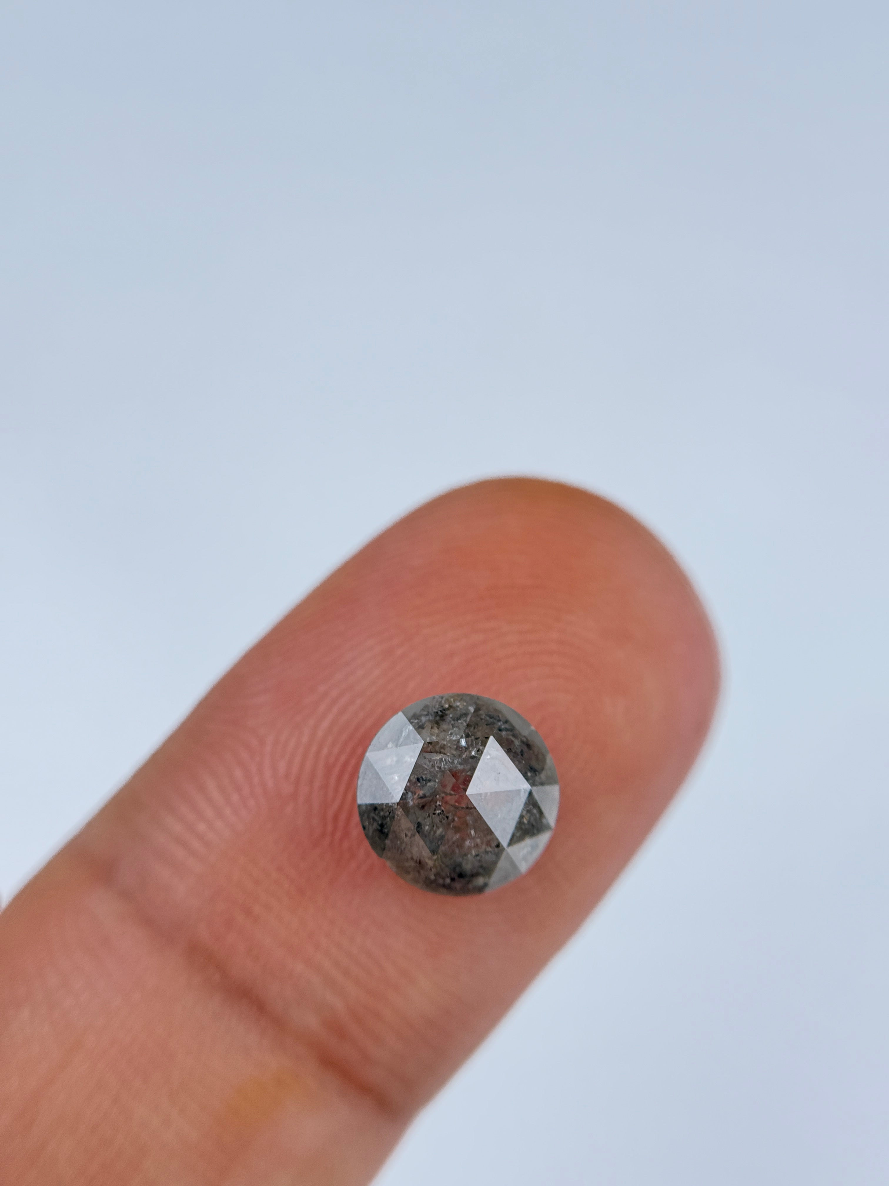 1.89 Ct Round Rose Cut Grey Natural Salt and Pepper Diamond
