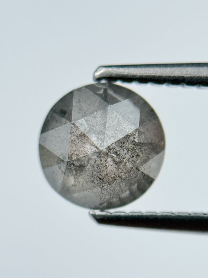 1.25 Ct Round Rose Cut Grey Natural Salt and Pepper Diamond