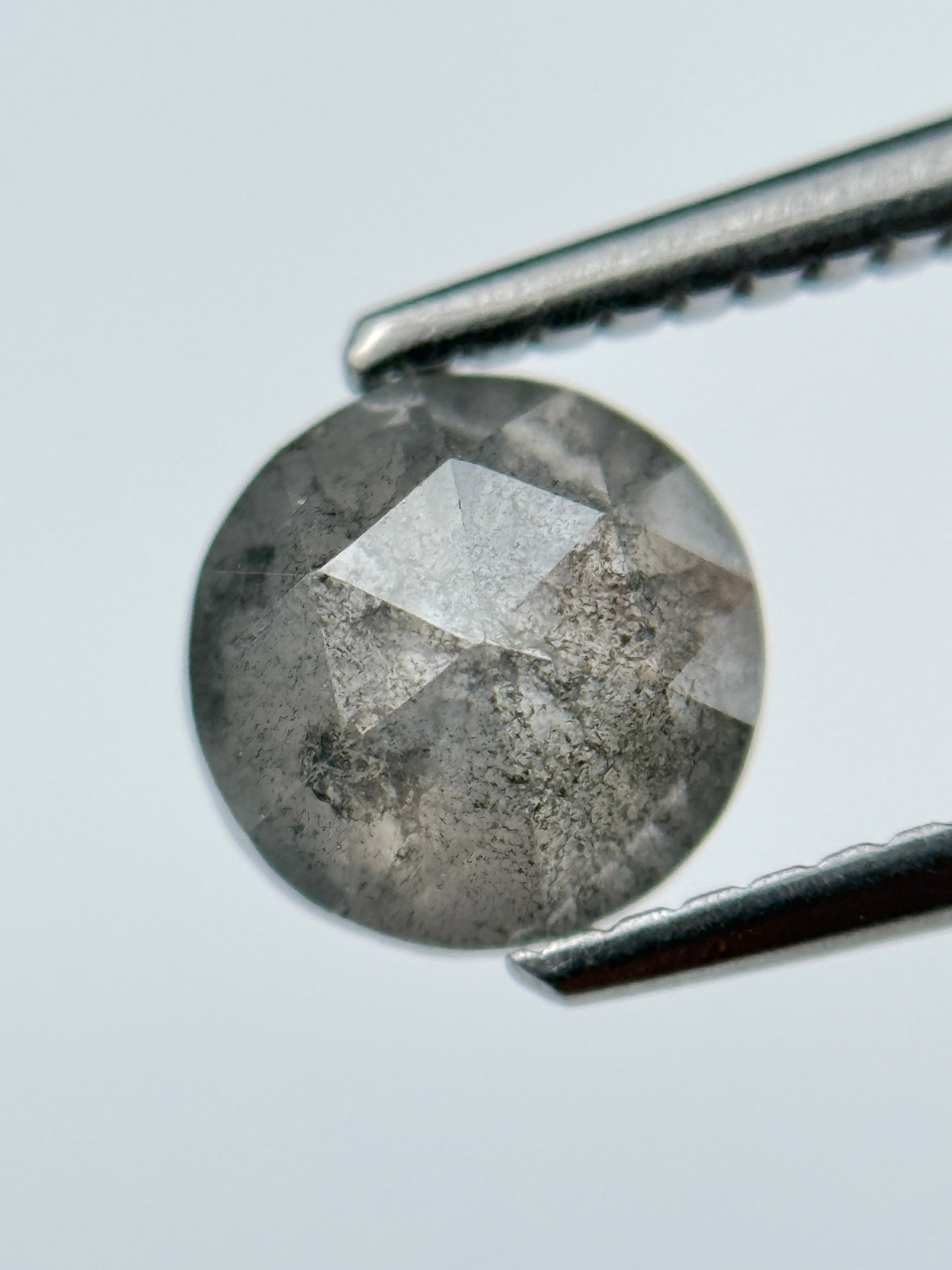 1.25 Ct Round Rose Cut Grey Natural Salt and Pepper Diamond