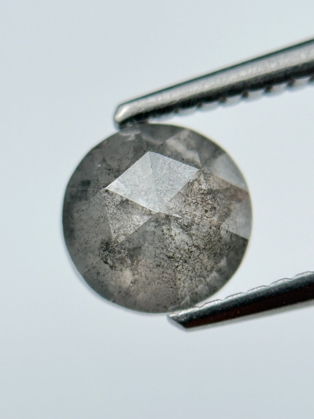 1.25 Ct Round Rose Cut Grey Natural Salt and Pepper Diamond