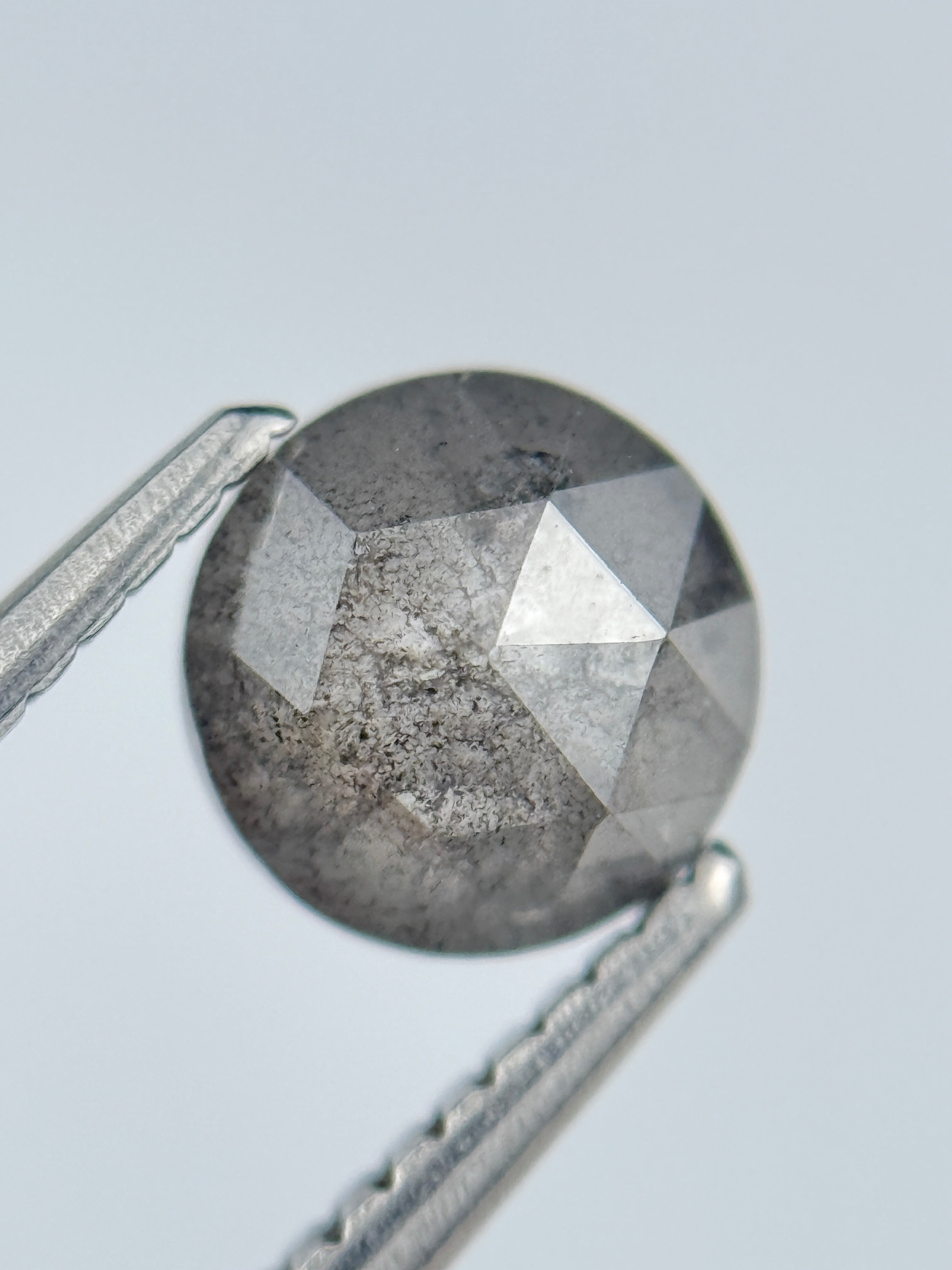1.25 Ct Round Rose Cut Grey Natural Salt and Pepper Diamond