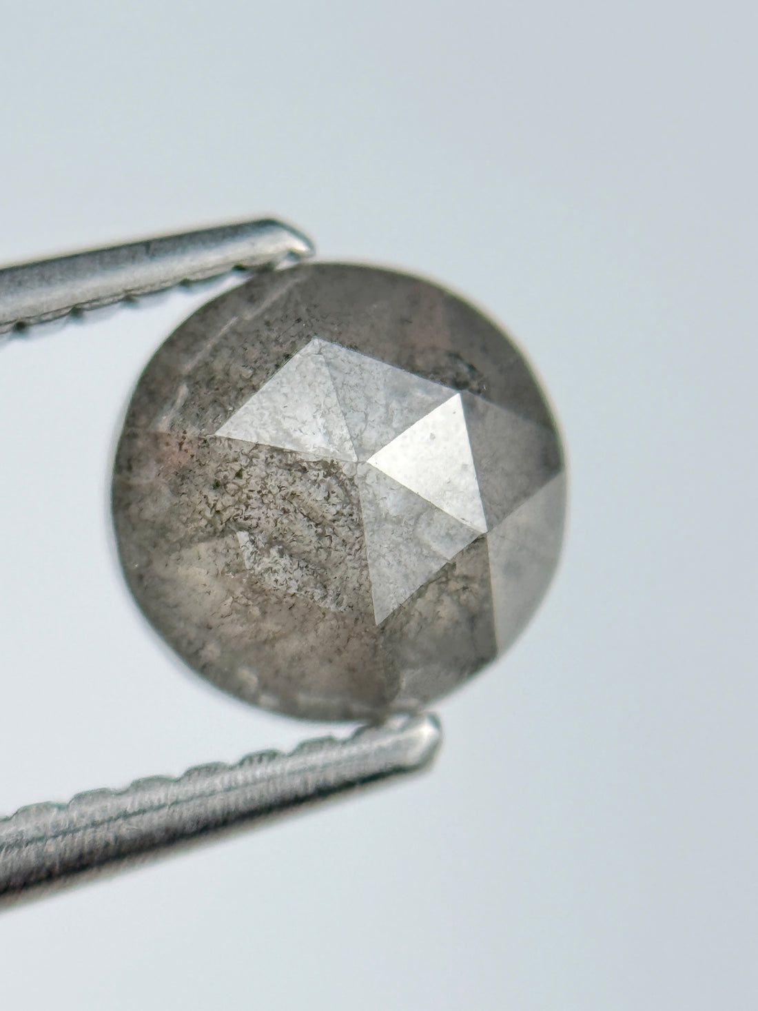1.25 Ct Round Rose Cut Grey Natural Salt and Pepper Diamond