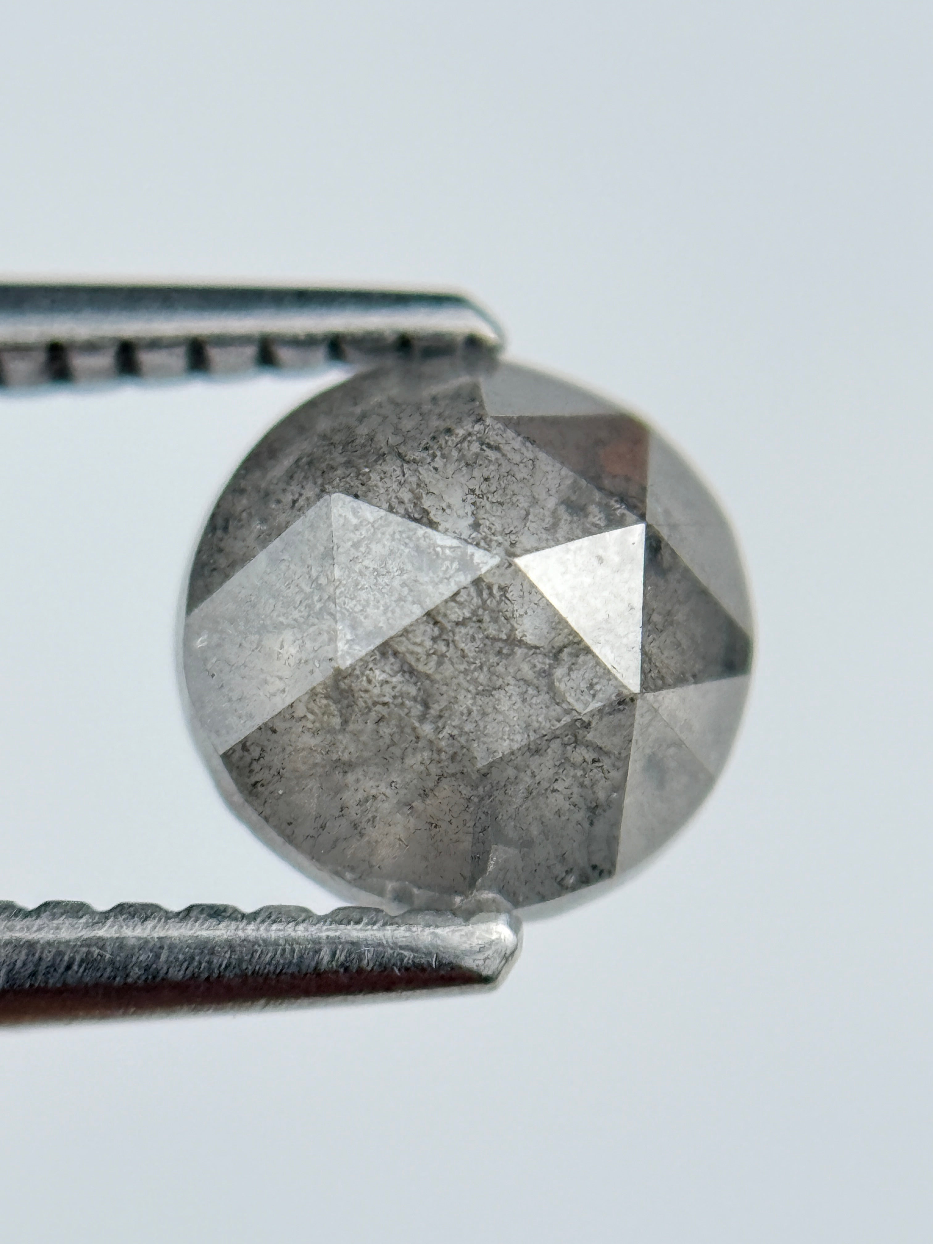 1.25 Ct Round Rose Cut Grey Natural Salt and Pepper Diamond