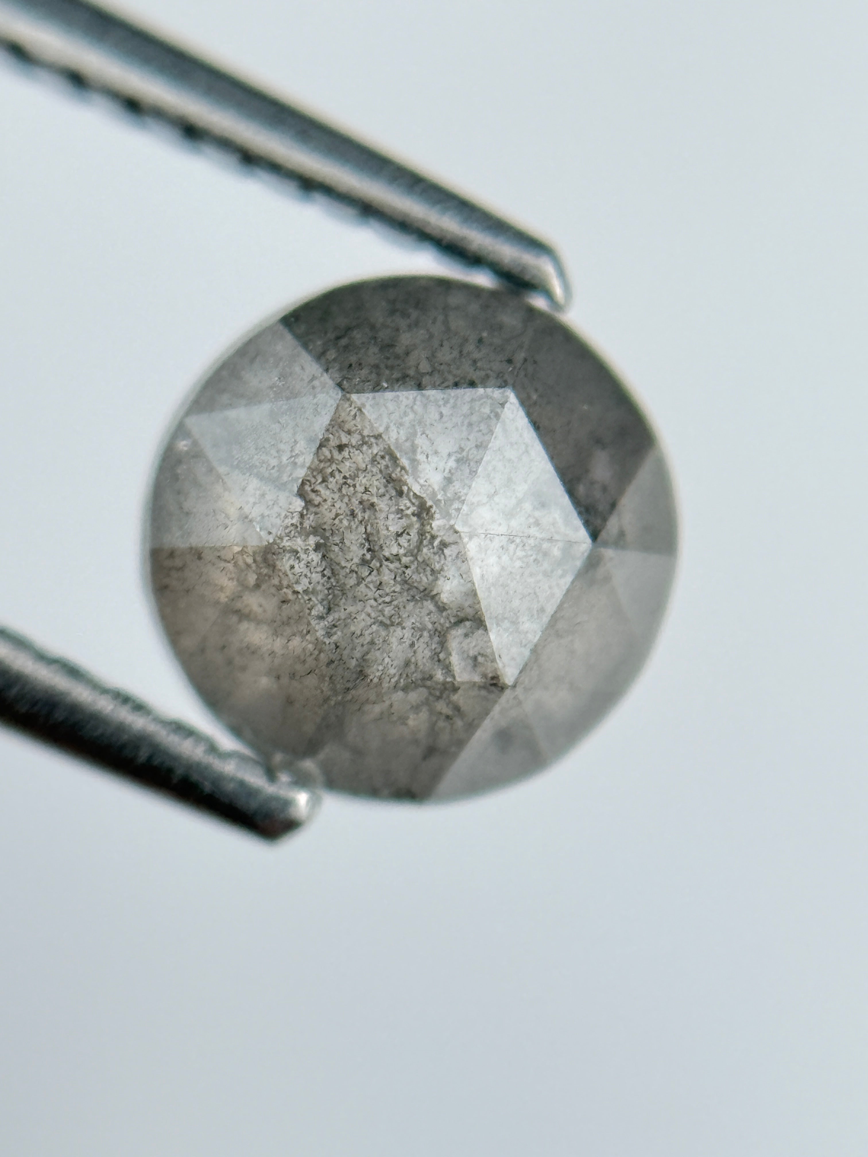 1.25 Ct Round Rose Cut Grey Natural Salt and Pepper Diamond