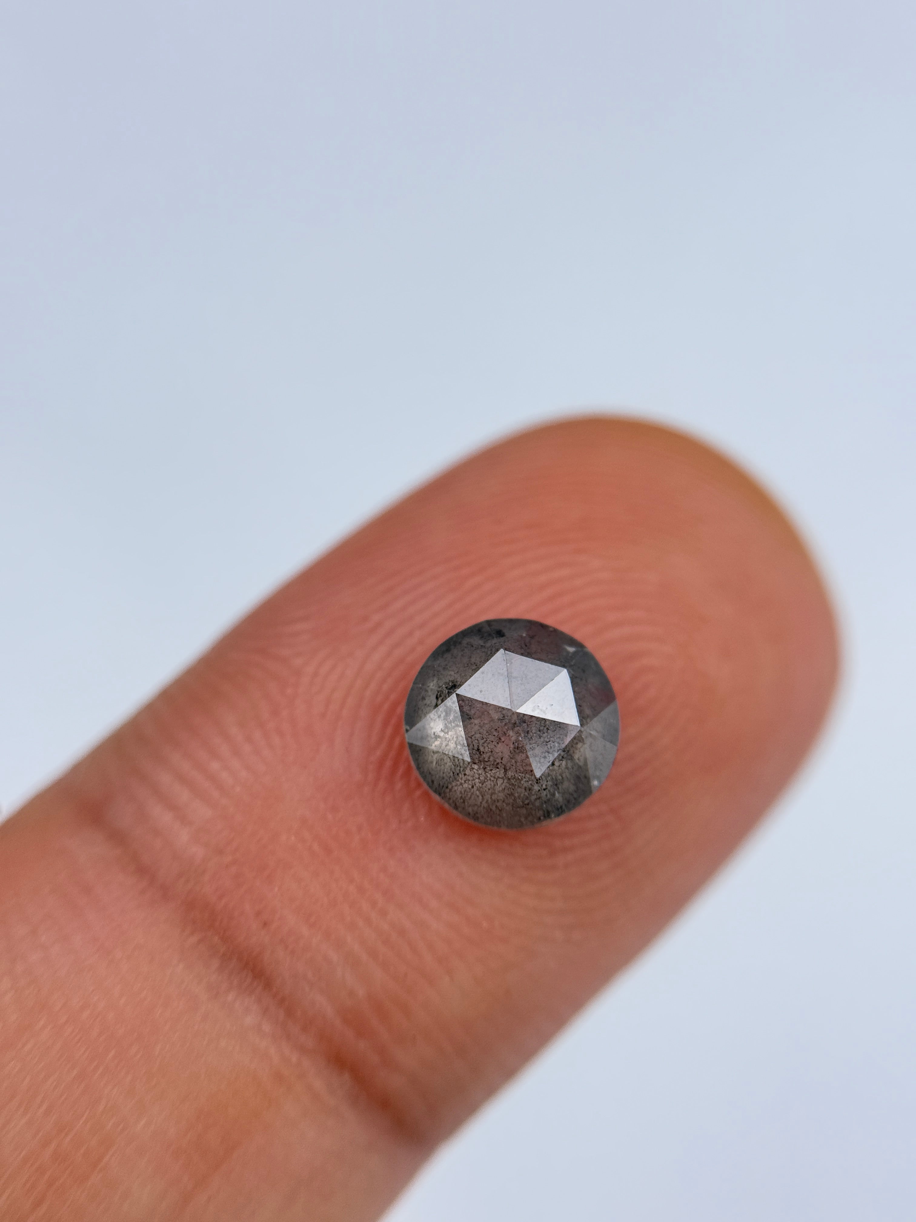 1.25 Ct Round Rose Cut Grey Natural Salt and Pepper Diamond