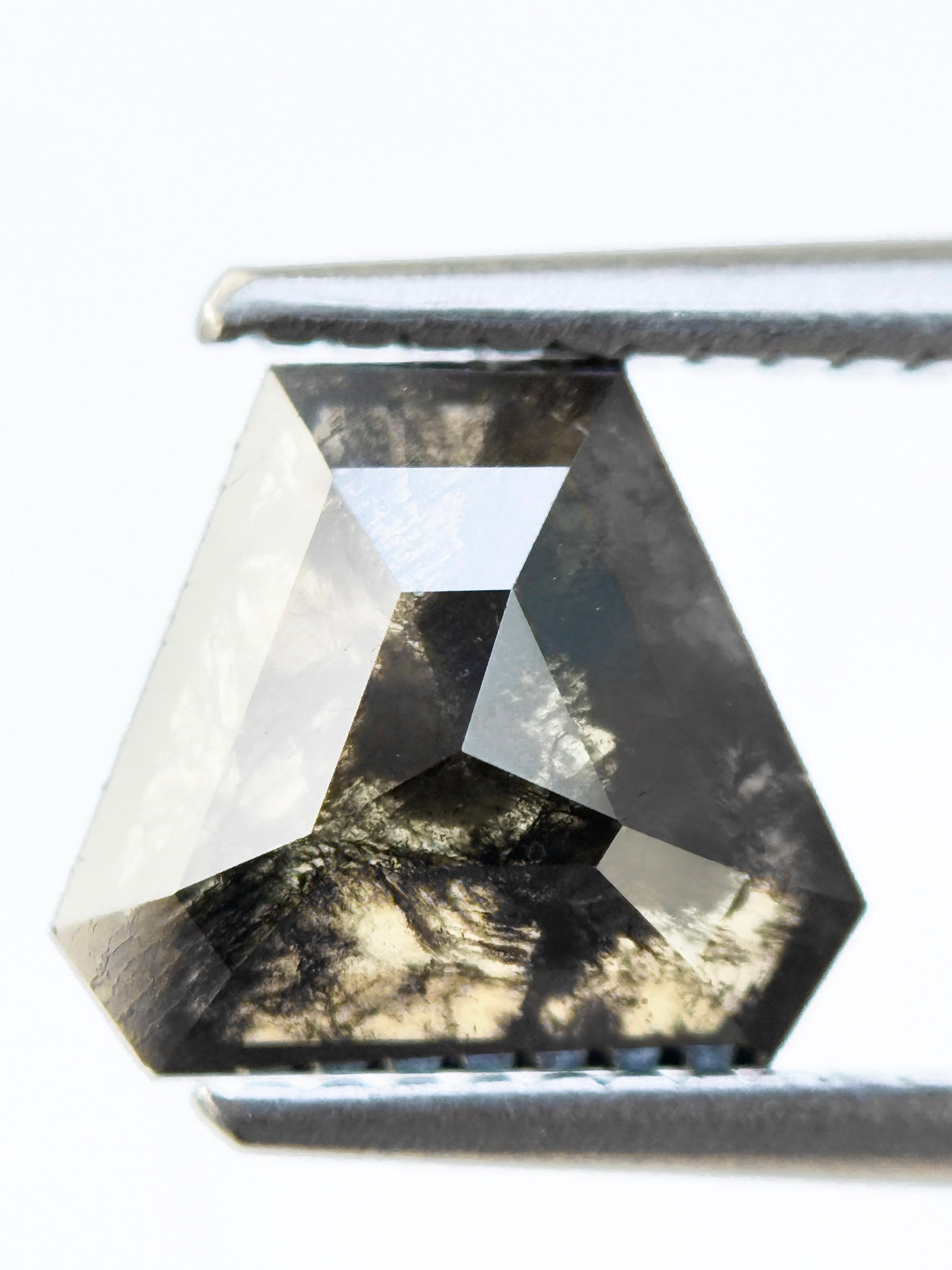 1.53 Ct Coffin Rose Cut Grey Natural Salt and Pepper Diamond