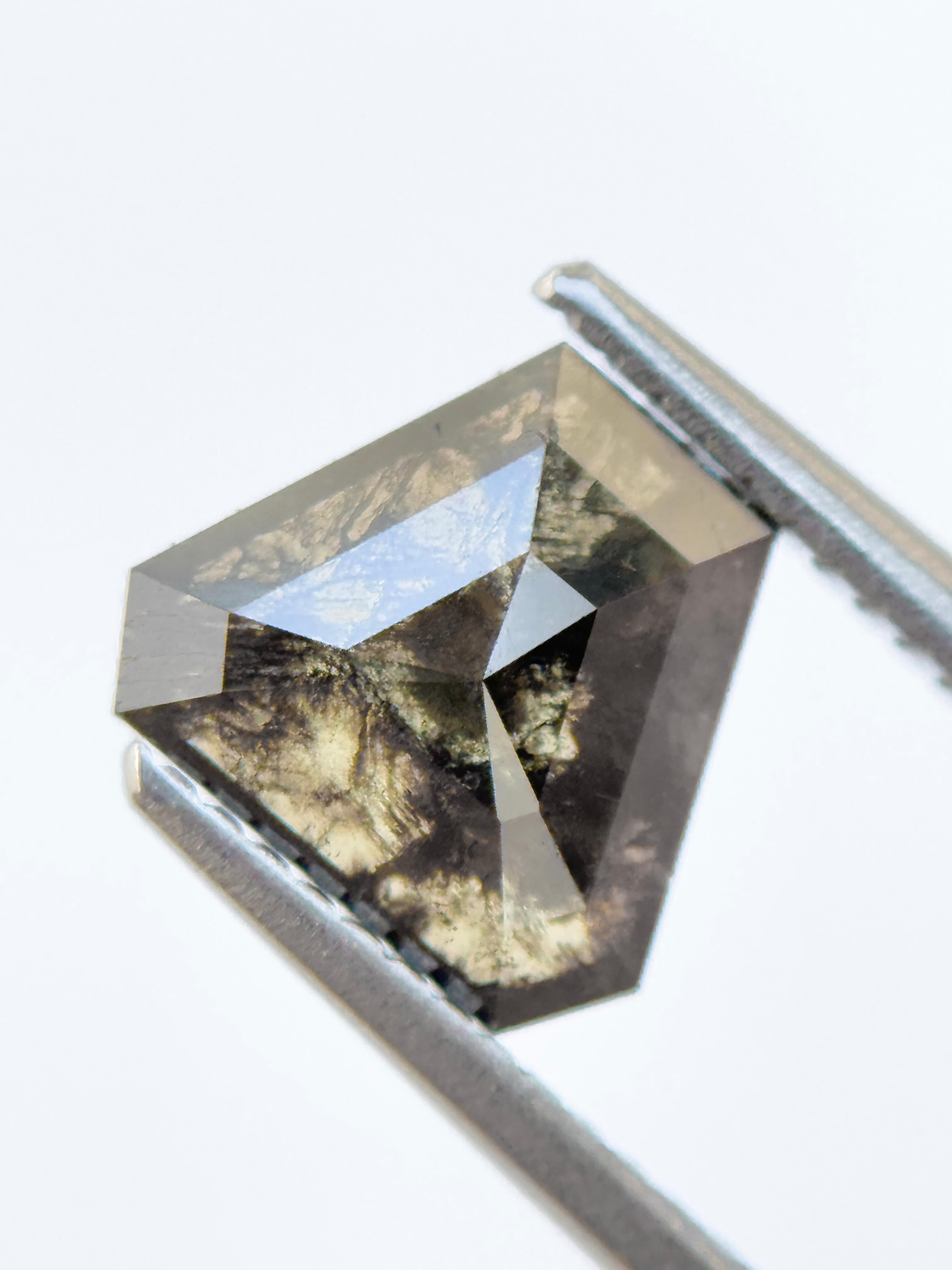 1.53 Ct Coffin Rose Cut Grey Natural Salt and Pepper Diamond