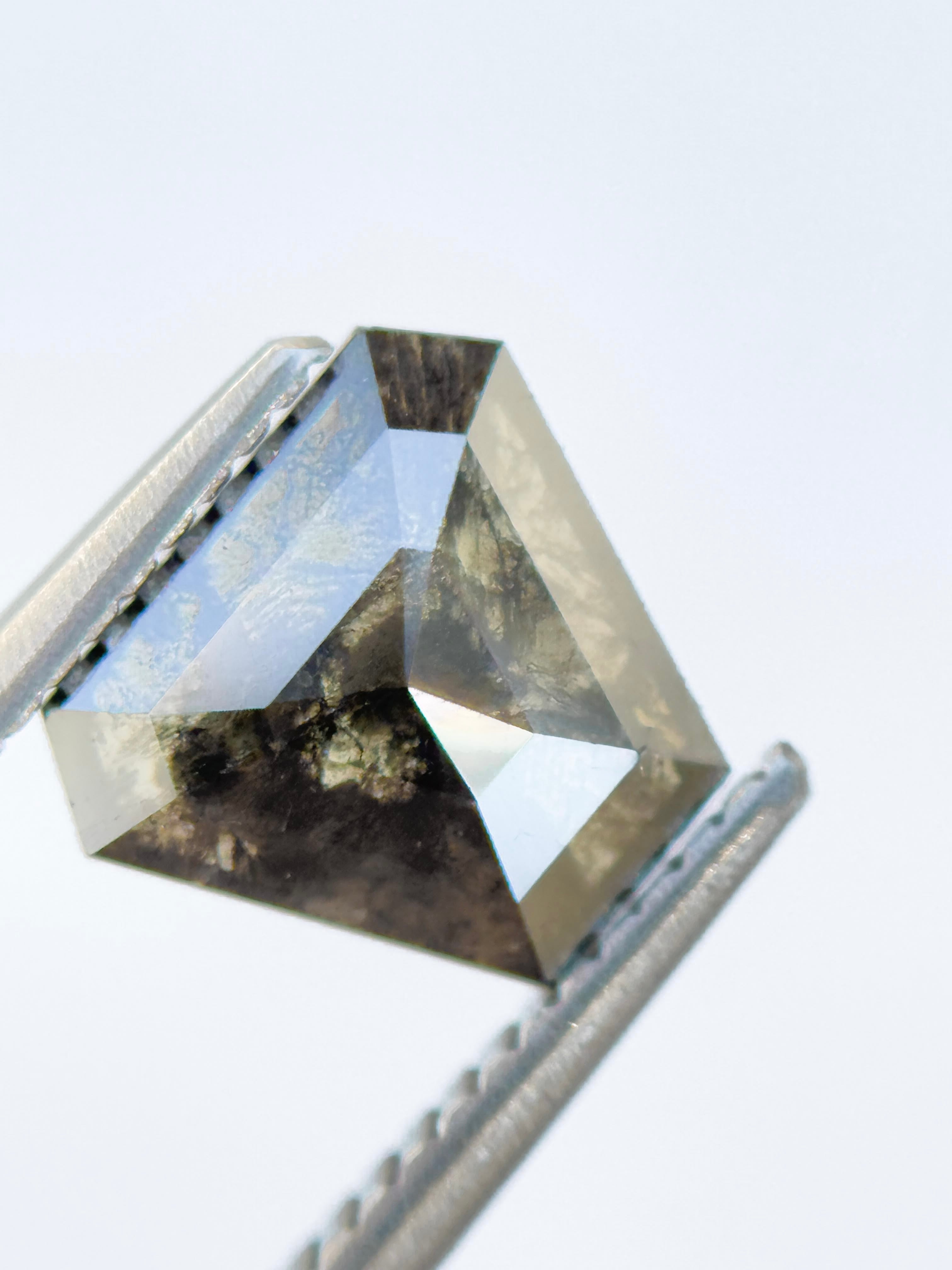 1.53 Ct Coffin Rose Cut Grey Natural Salt and Pepper Diamond