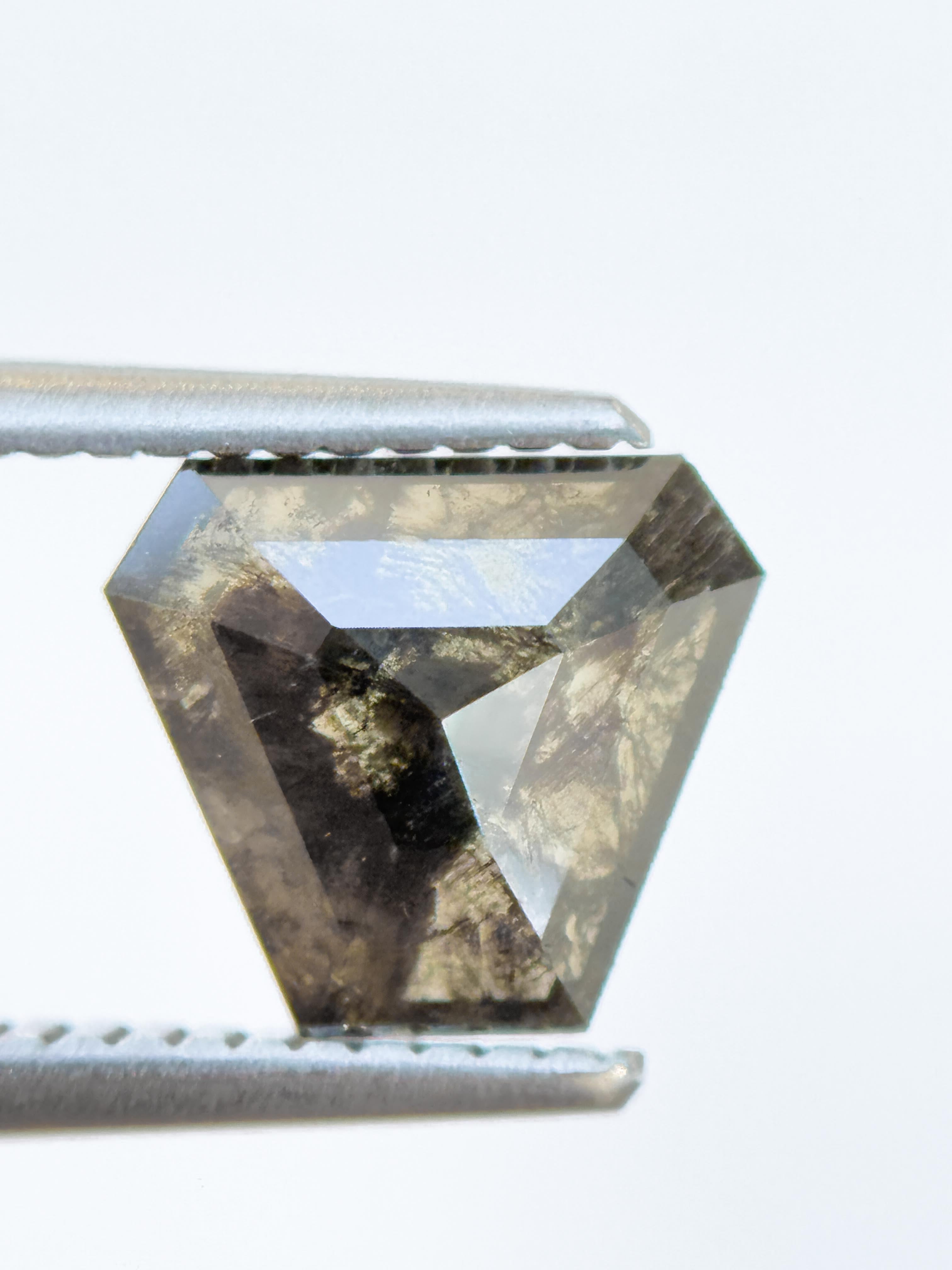 1.53 Ct Coffin Rose Cut Grey Natural Salt and Pepper Diamond