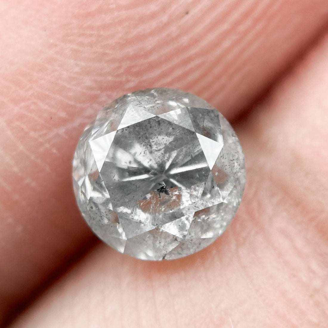 0.91 Ct Round Brilliant Cut Grey Natural Salt and Pepper Diamond