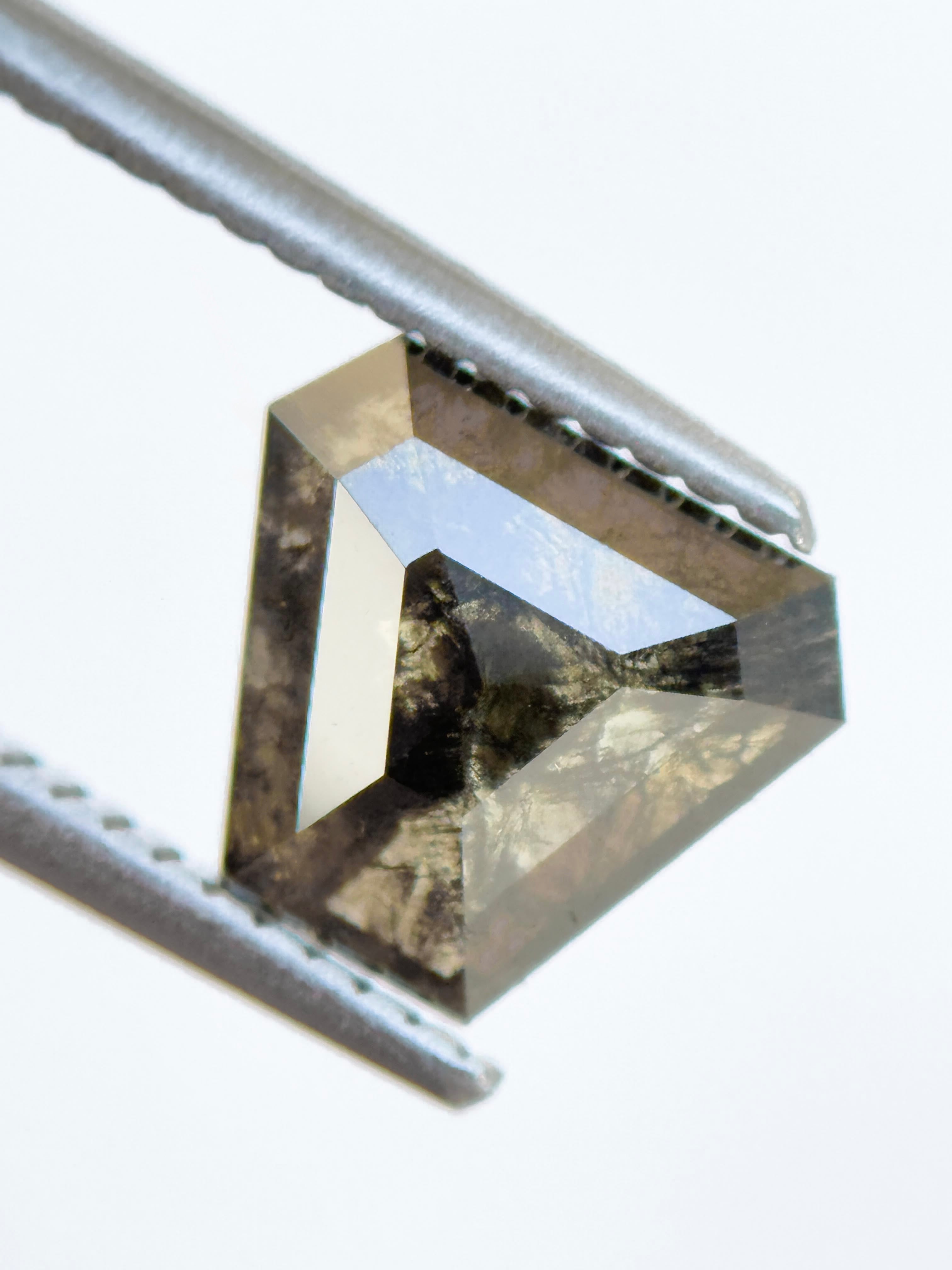 1.53 Ct Coffin Rose Cut Grey Natural Salt and Pepper Diamond