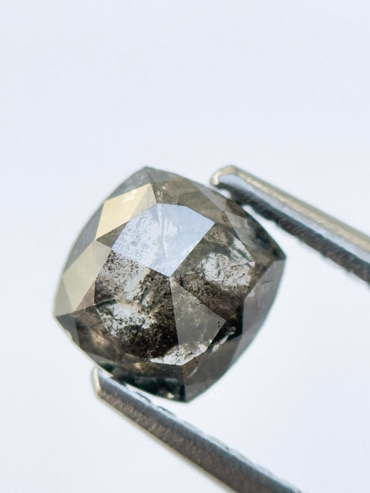 0.99 Ct Cushion Rose Cut Grey Natural Salt and Pepper Diamond