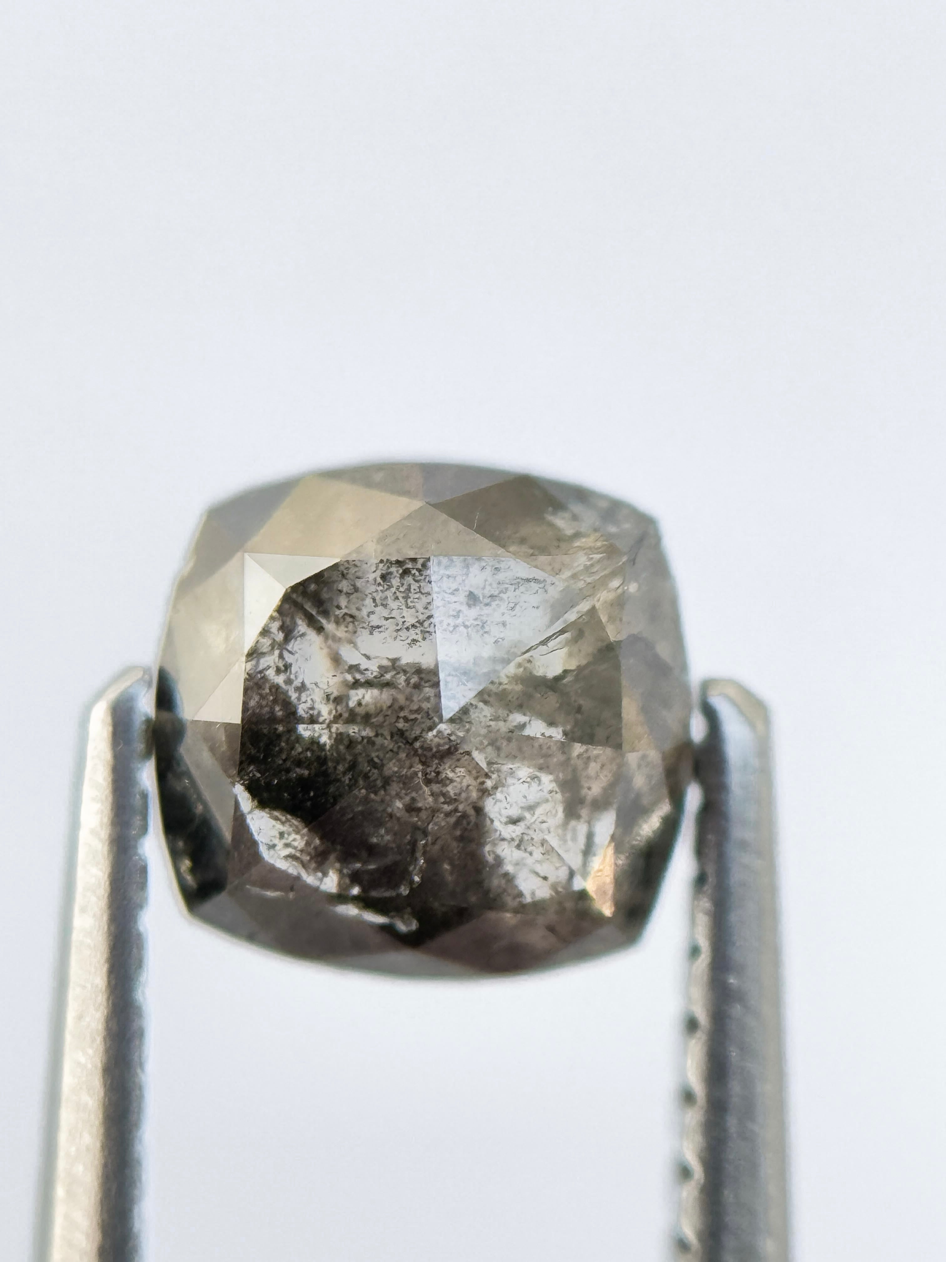 0.99 Ct Cushion Rose Cut Grey Natural Salt and Pepper Diamond