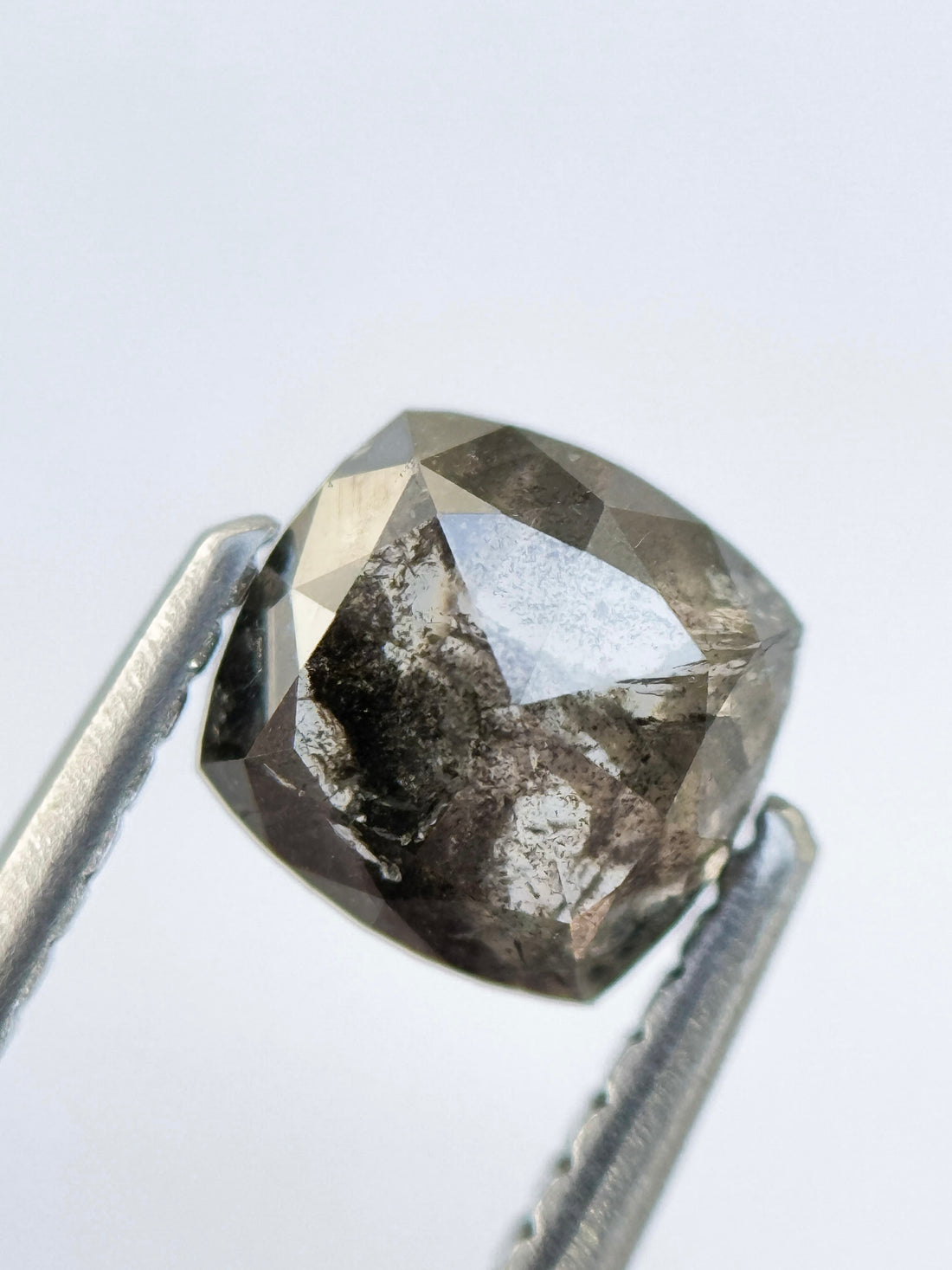 0.99 Ct Cushion Rose Cut Grey Natural Salt and Pepper Diamond