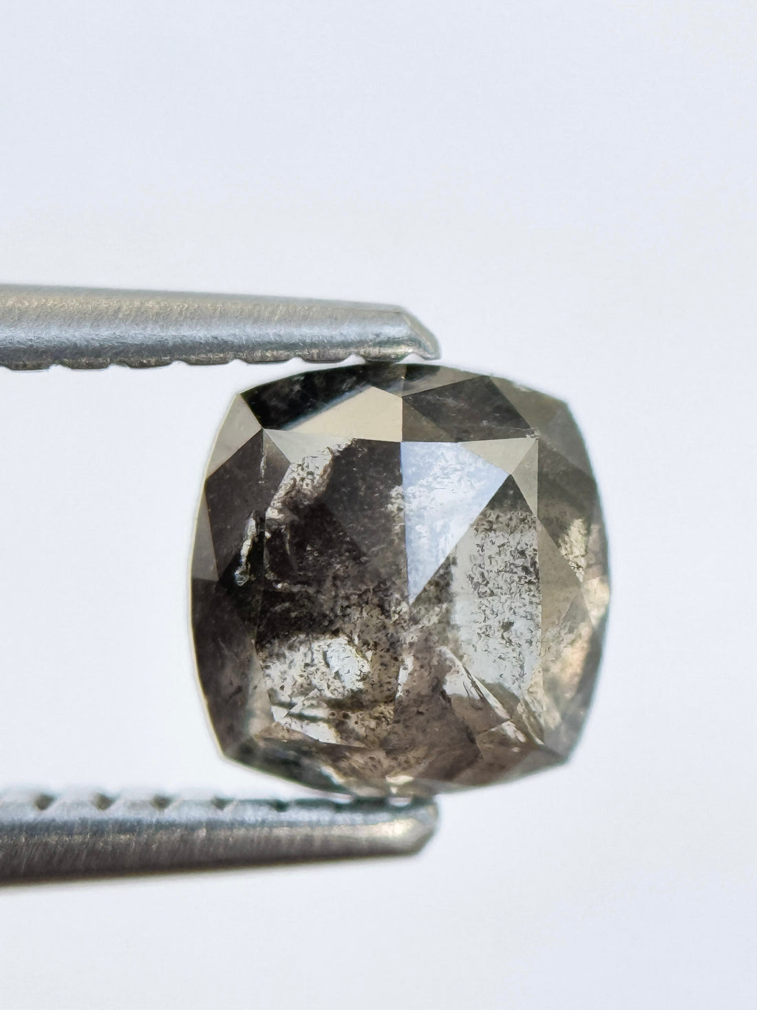 0.99 Ct Cushion Rose Cut Grey Natural Salt and Pepper Diamond