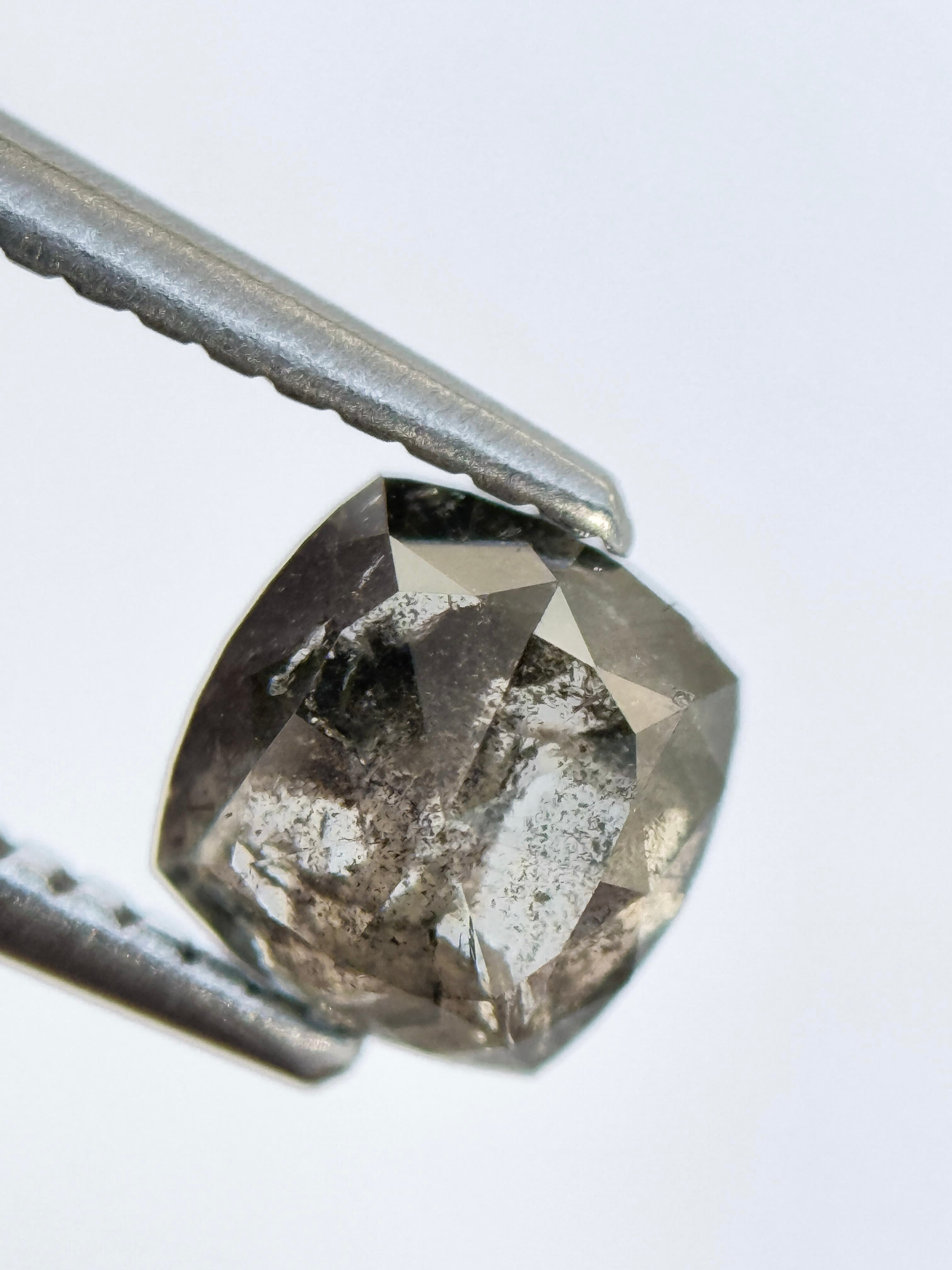 0.99 Ct Cushion Rose Cut Grey Natural Salt and Pepper Diamond
