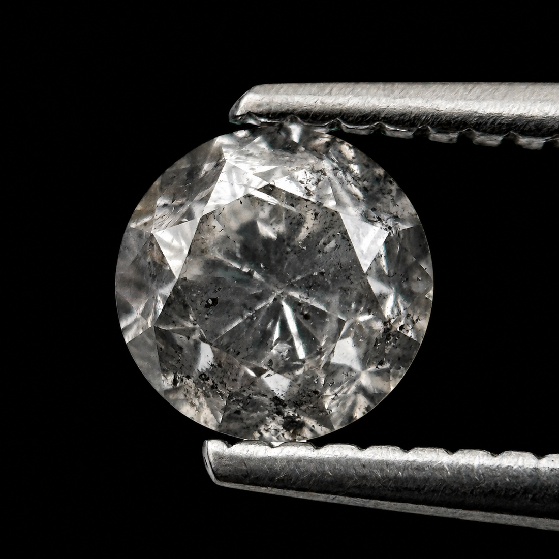 0.98 Ct Round Brilliant Cut Grey Natural Galaxy Diamond