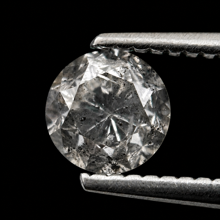 0.98 Ct Round Brilliant Cut Grey Natural Galaxy Diamond