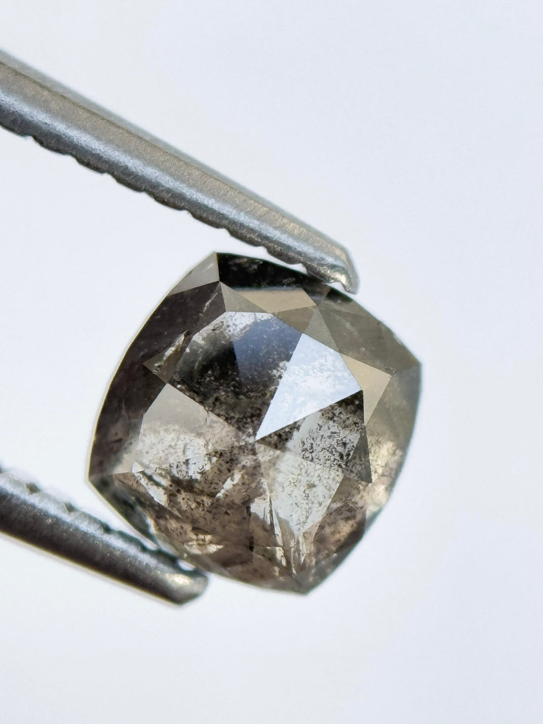 0.99 Ct Cushion Rose Cut Grey Natural Salt and Pepper Diamond