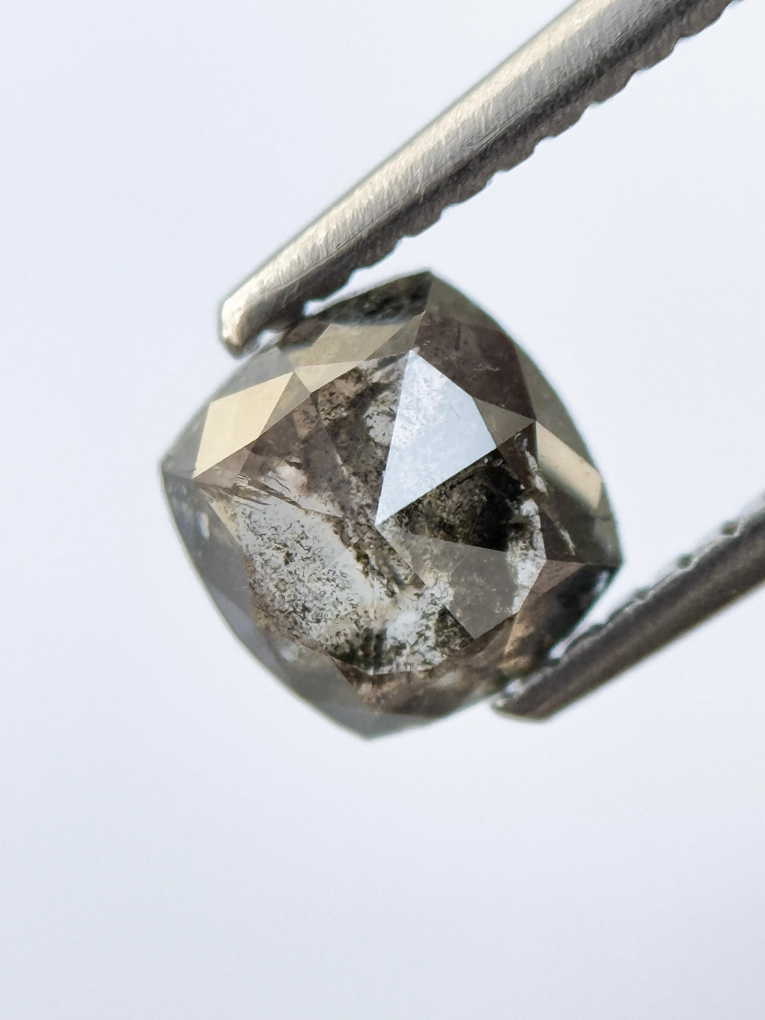0.99 Ct Cushion Rose Cut Grey Natural Salt and Pepper Diamond
