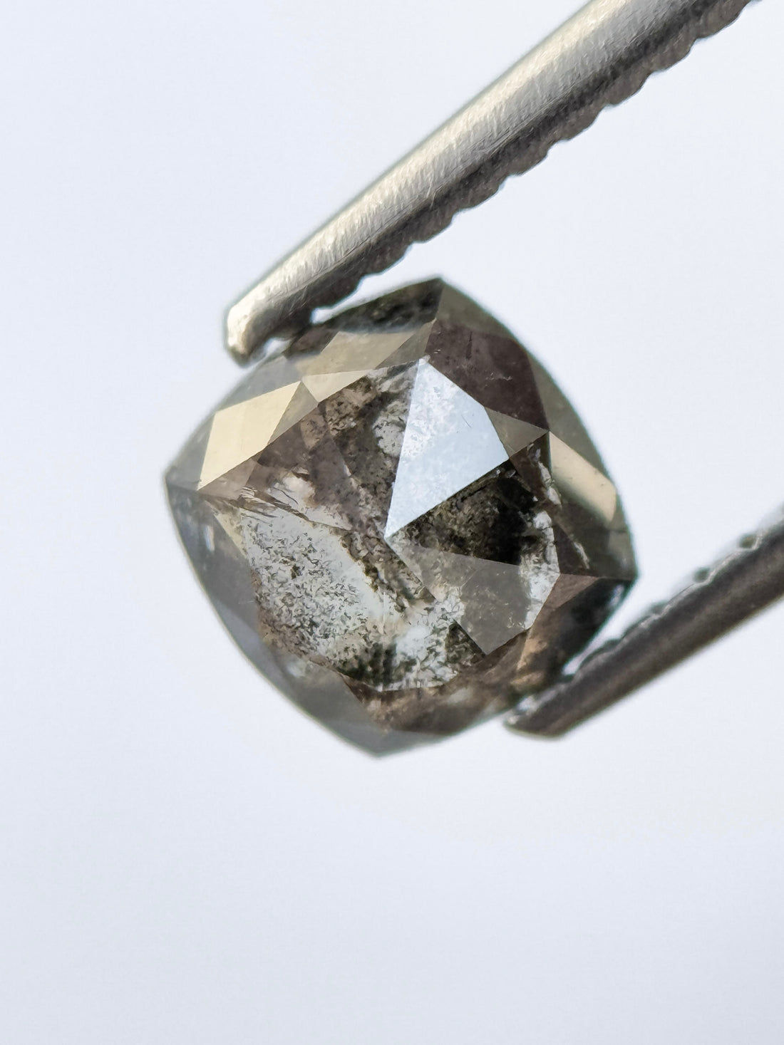 0.99 Ct Cushion Rose Cut Grey Natural Salt and Pepper Diamond