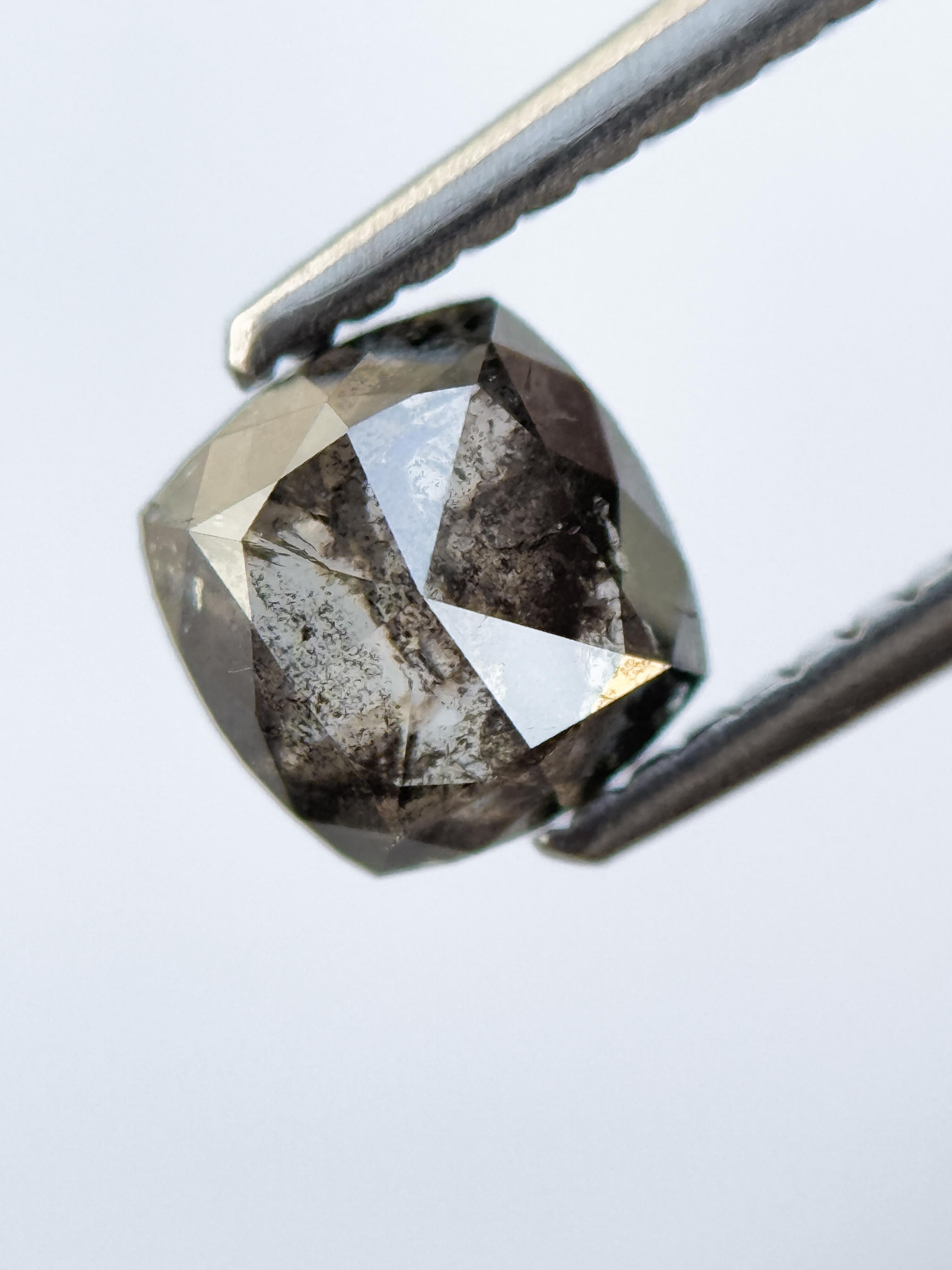 0.99 Ct Cushion Rose Cut Grey Natural Salt and Pepper Diamond