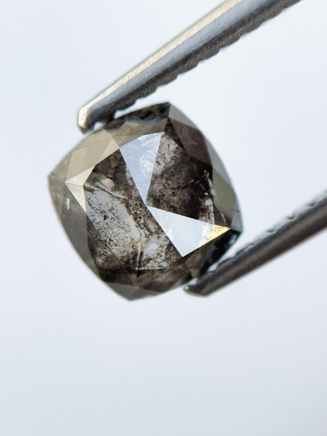 0.99 Ct Cushion Rose Cut Grey Natural Salt and Pepper Diamond