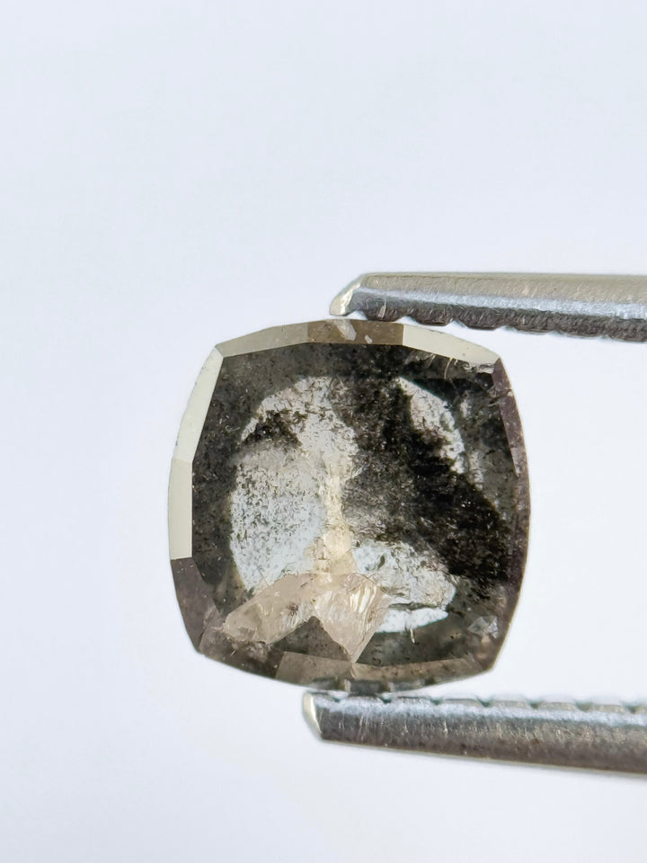 0.99 Ct Cushion Rose Cut Grey Natural Salt and Pepper Diamond