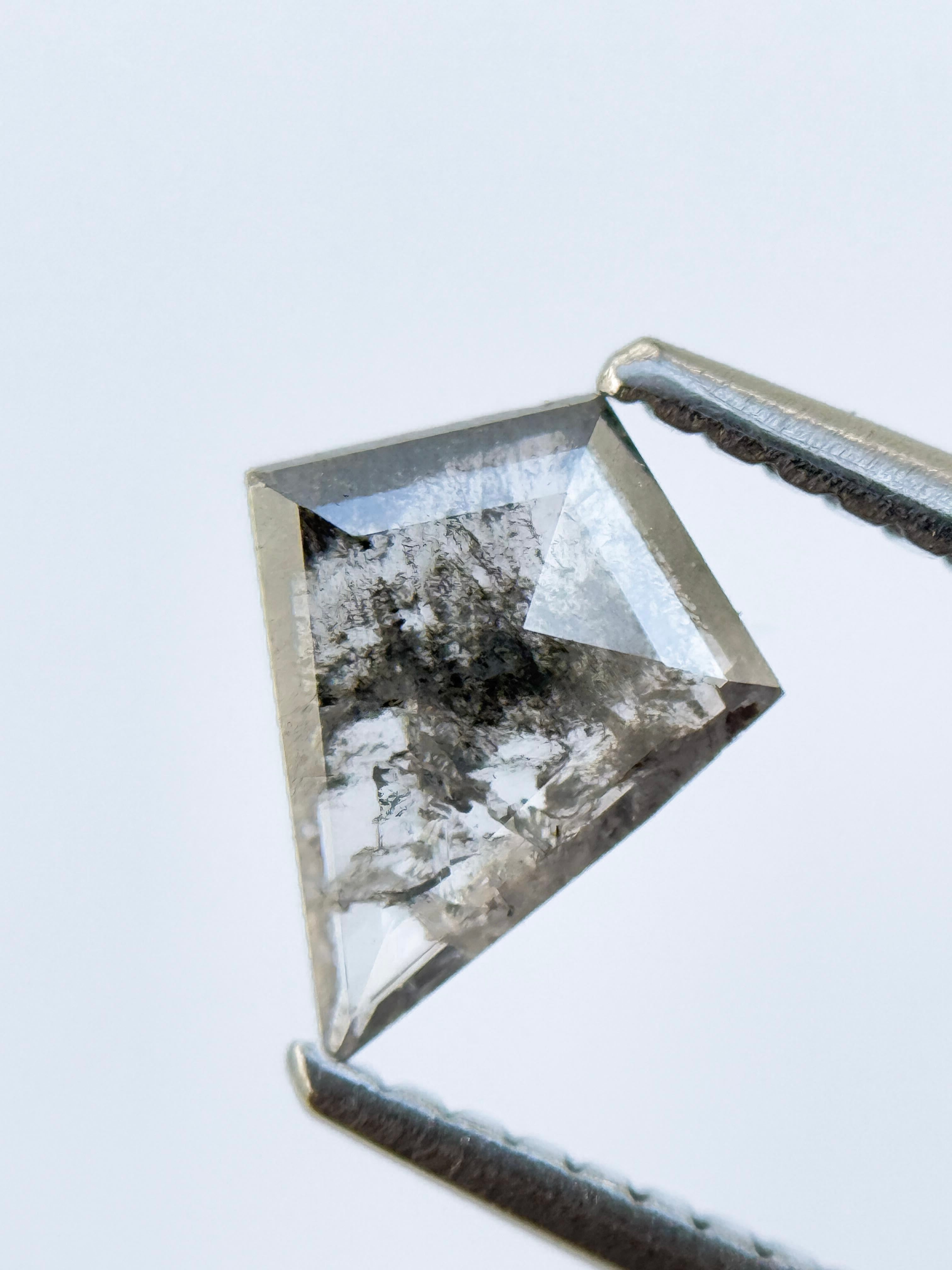 0.55 Ct Kite Rose Cut Grey Natural Salt and Pepper Diamond
