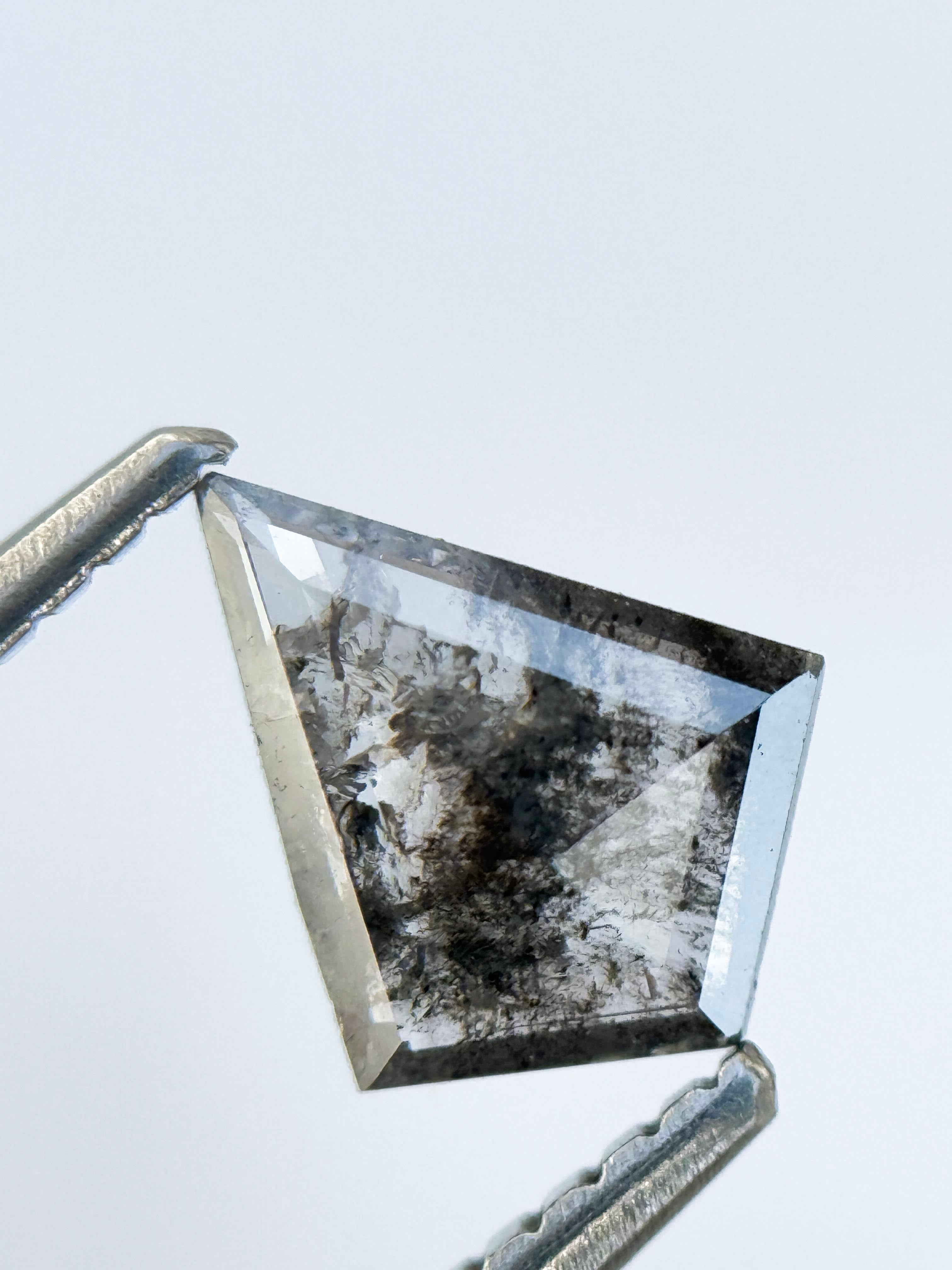 0.55 Ct Kite Rose Cut Grey Natural Salt and Pepper Diamond