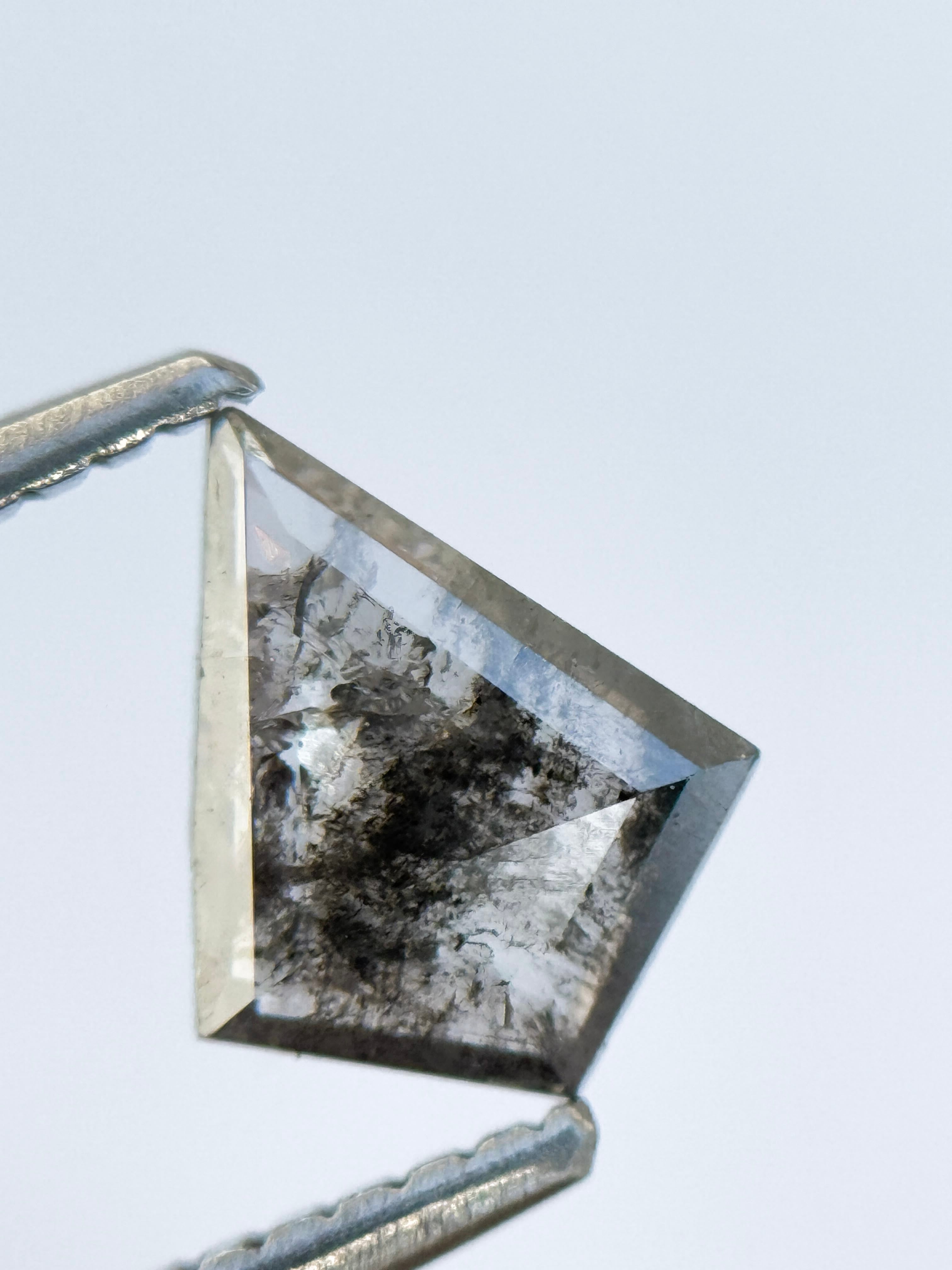 0.55 Ct Kite Rose Cut Grey Natural Salt and Pepper Diamond