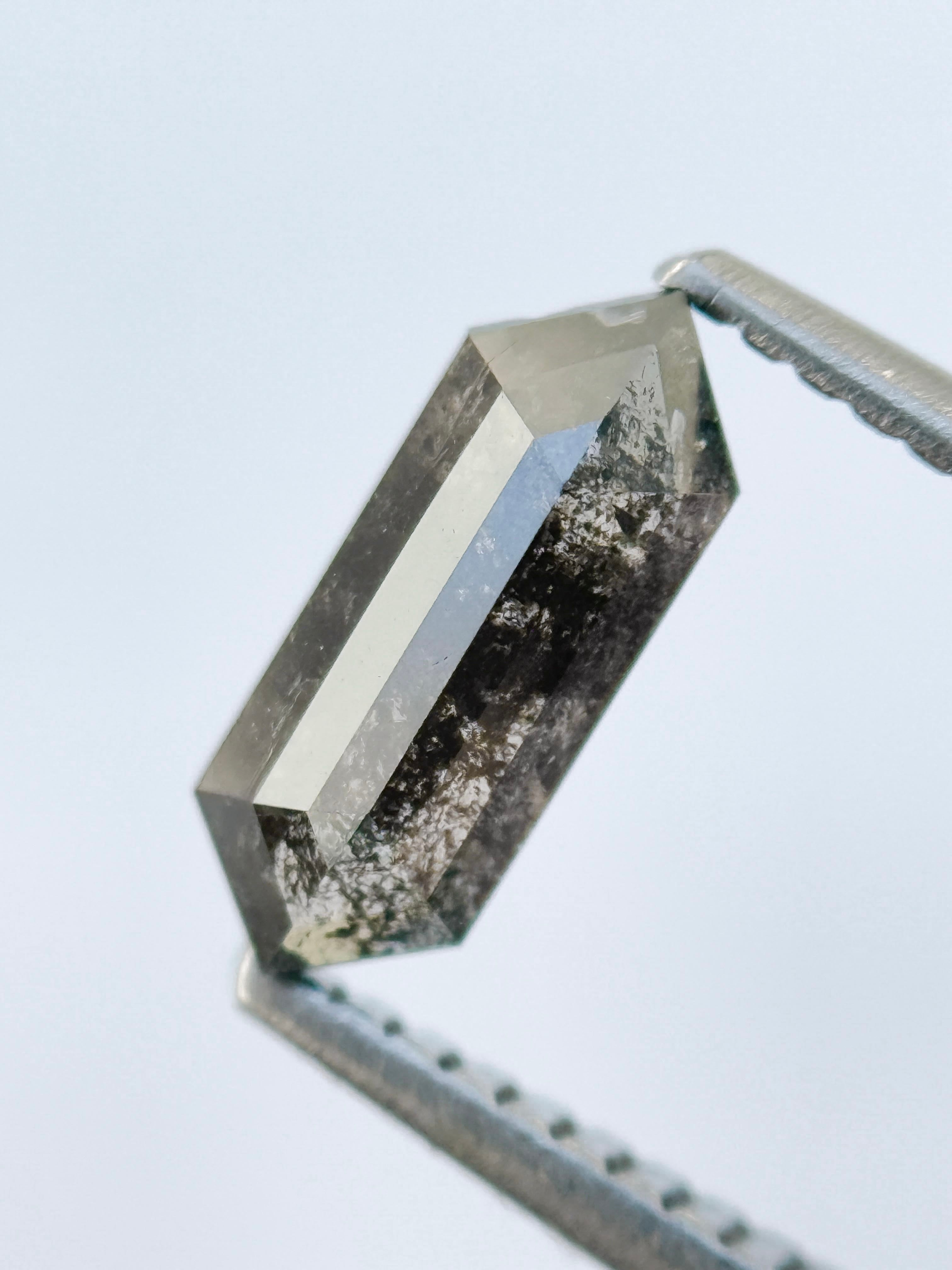 0.85 Ct Hexagon Rose Cut Grey Natural Salt and Pepper Diamond