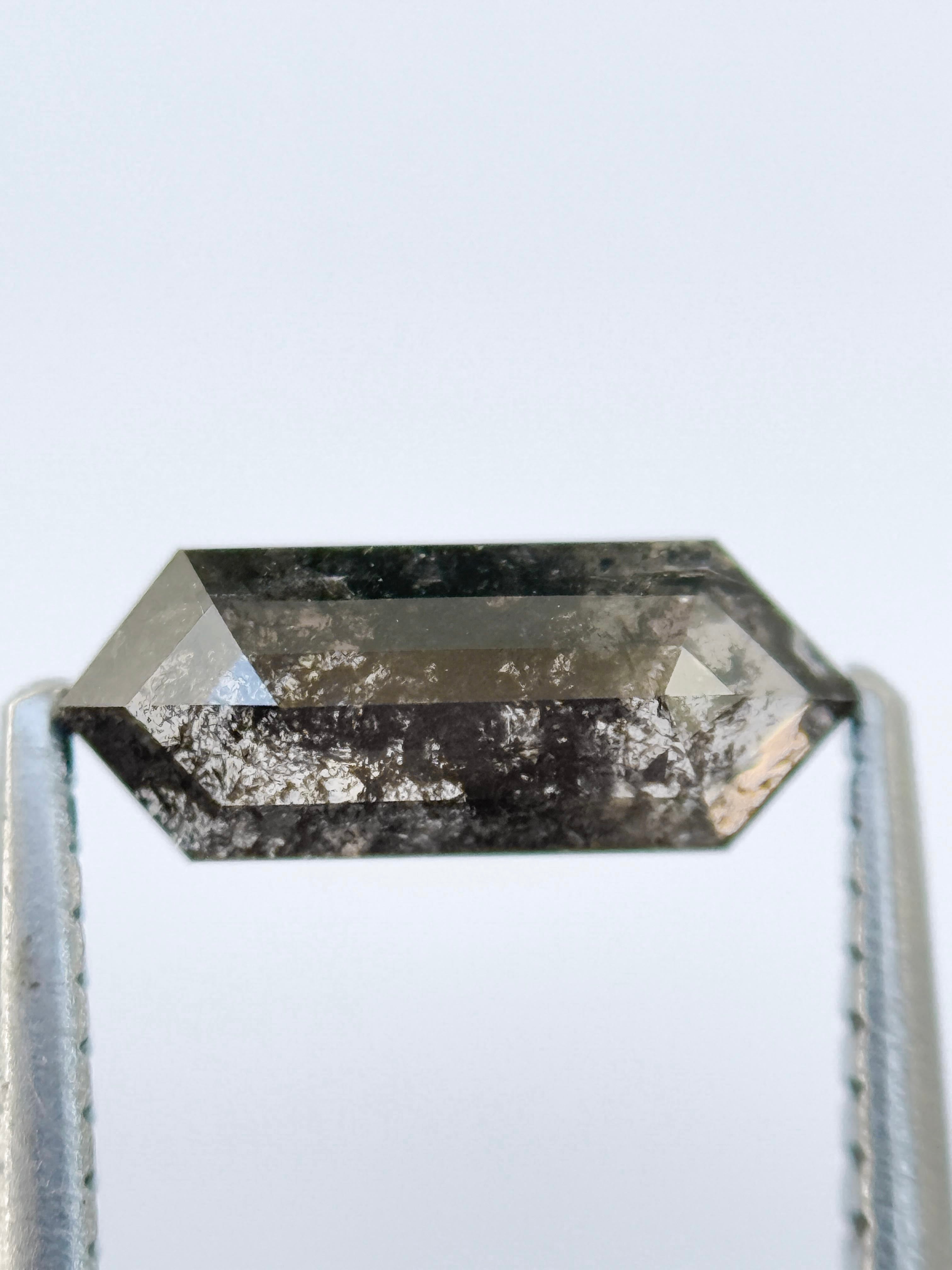 0.85 Ct Hexagon Rose Cut Grey Natural Salt and Pepper Diamond