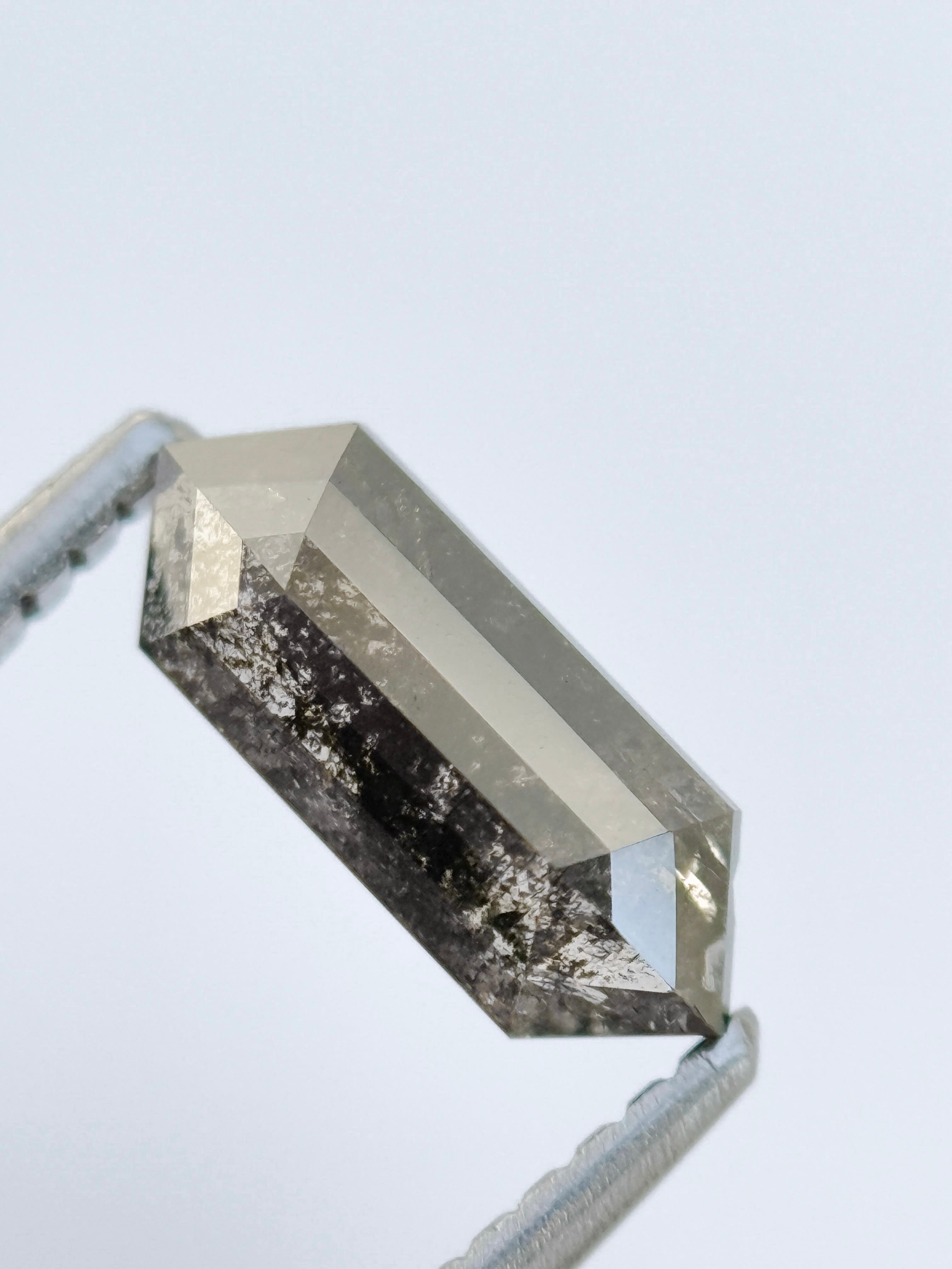 0.85 Ct Hexagon Rose Cut Grey Natural Salt and Pepper Diamond