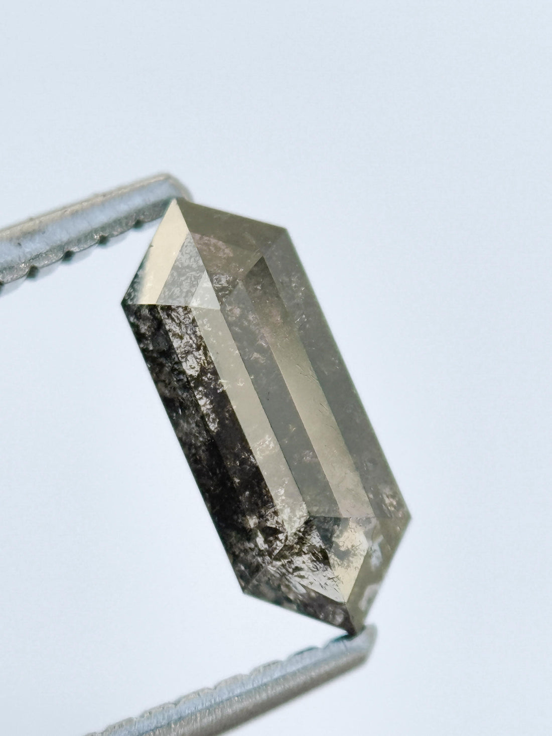0.85 Ct Hexagon Rose Cut Grey Natural Salt and Pepper Diamond