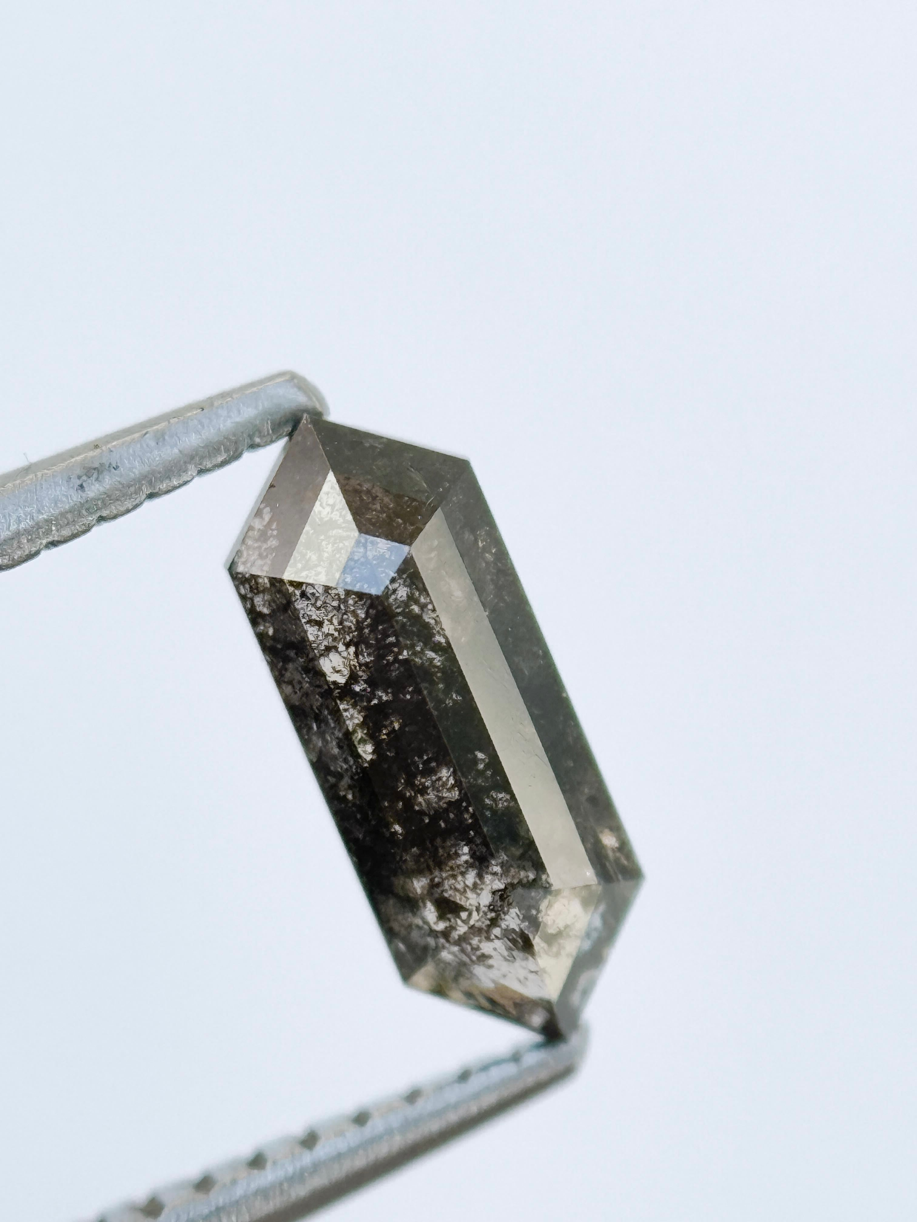 0.85 Ct Hexagon Rose Cut Grey Natural Salt and Pepper Diamond