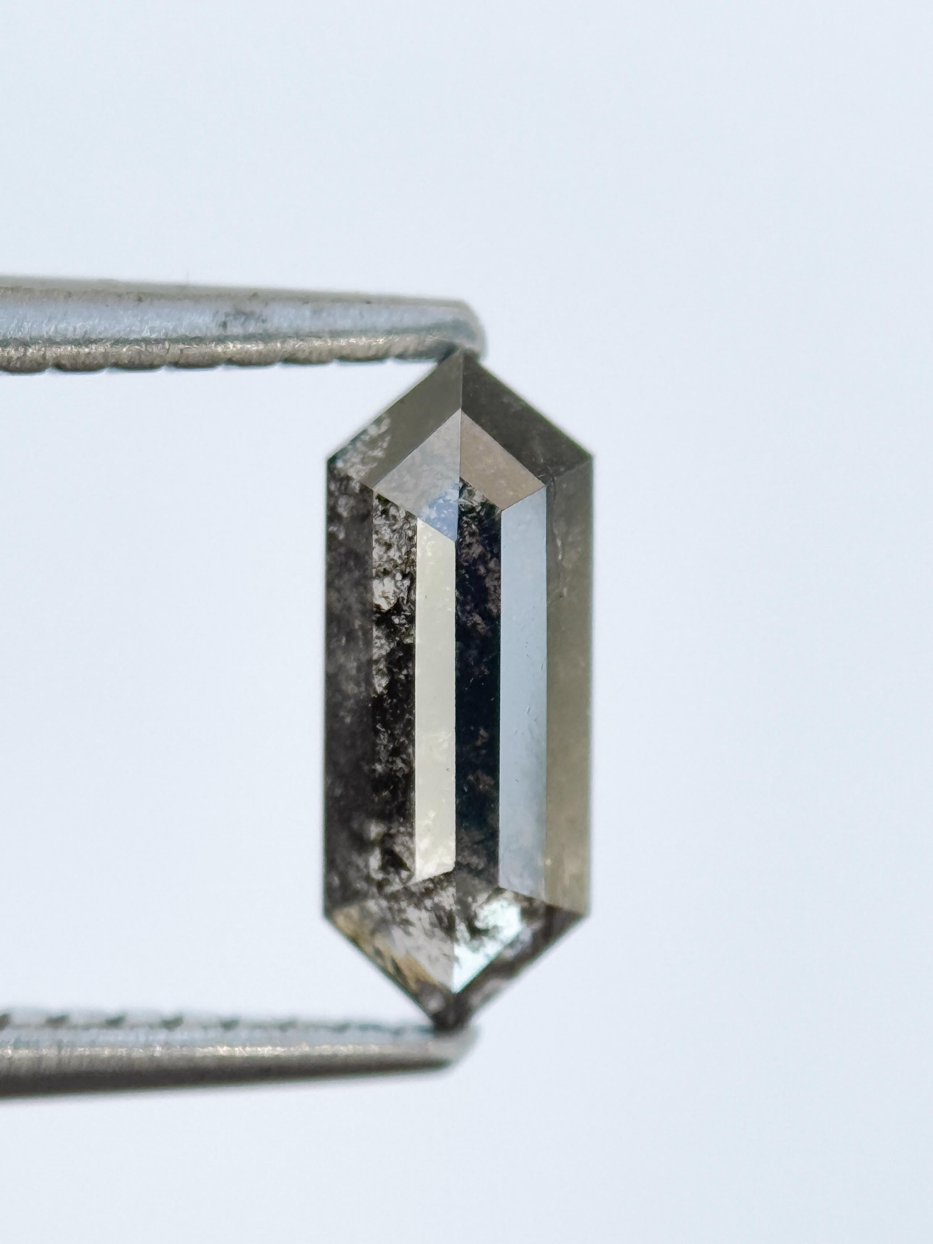 0.85 Ct Hexagon Rose Cut Grey Natural Salt and Pepper Diamond