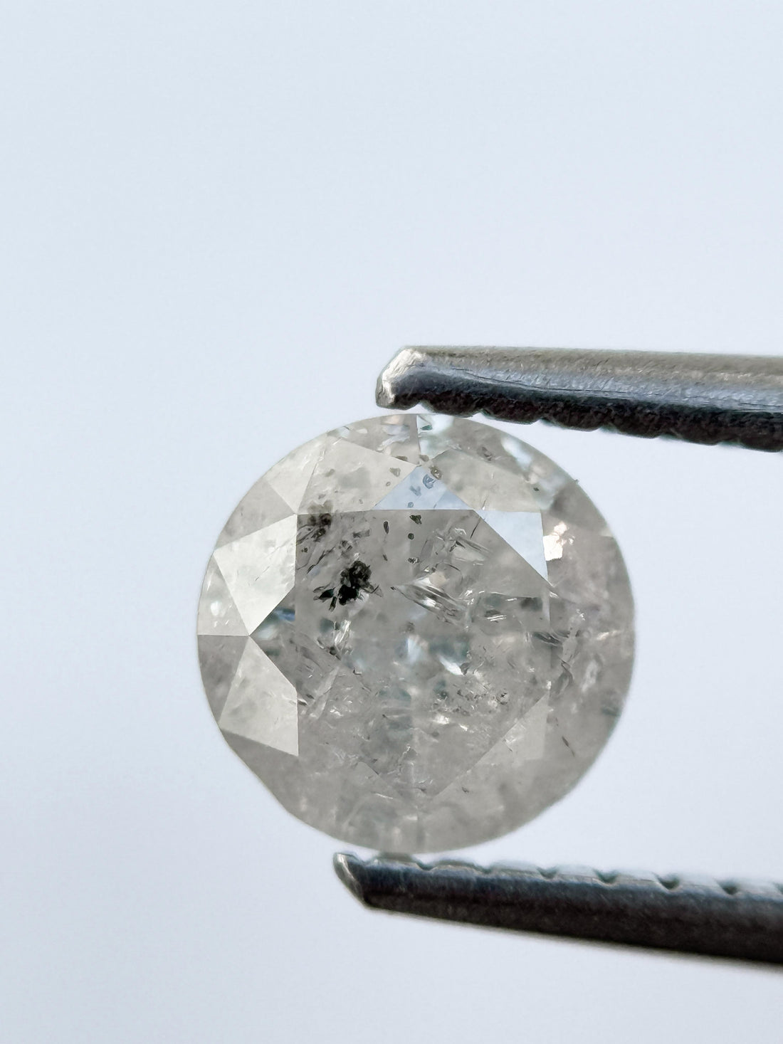 0.79 Ct Round Rose Cut Grey Natural Salt and Pepper Diamond