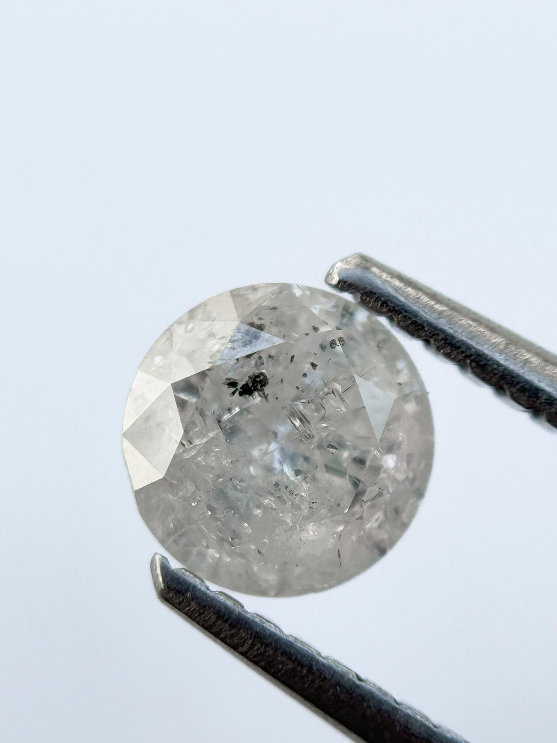 0.79 Ct Round Rose Cut Grey Natural Salt and Pepper Diamond