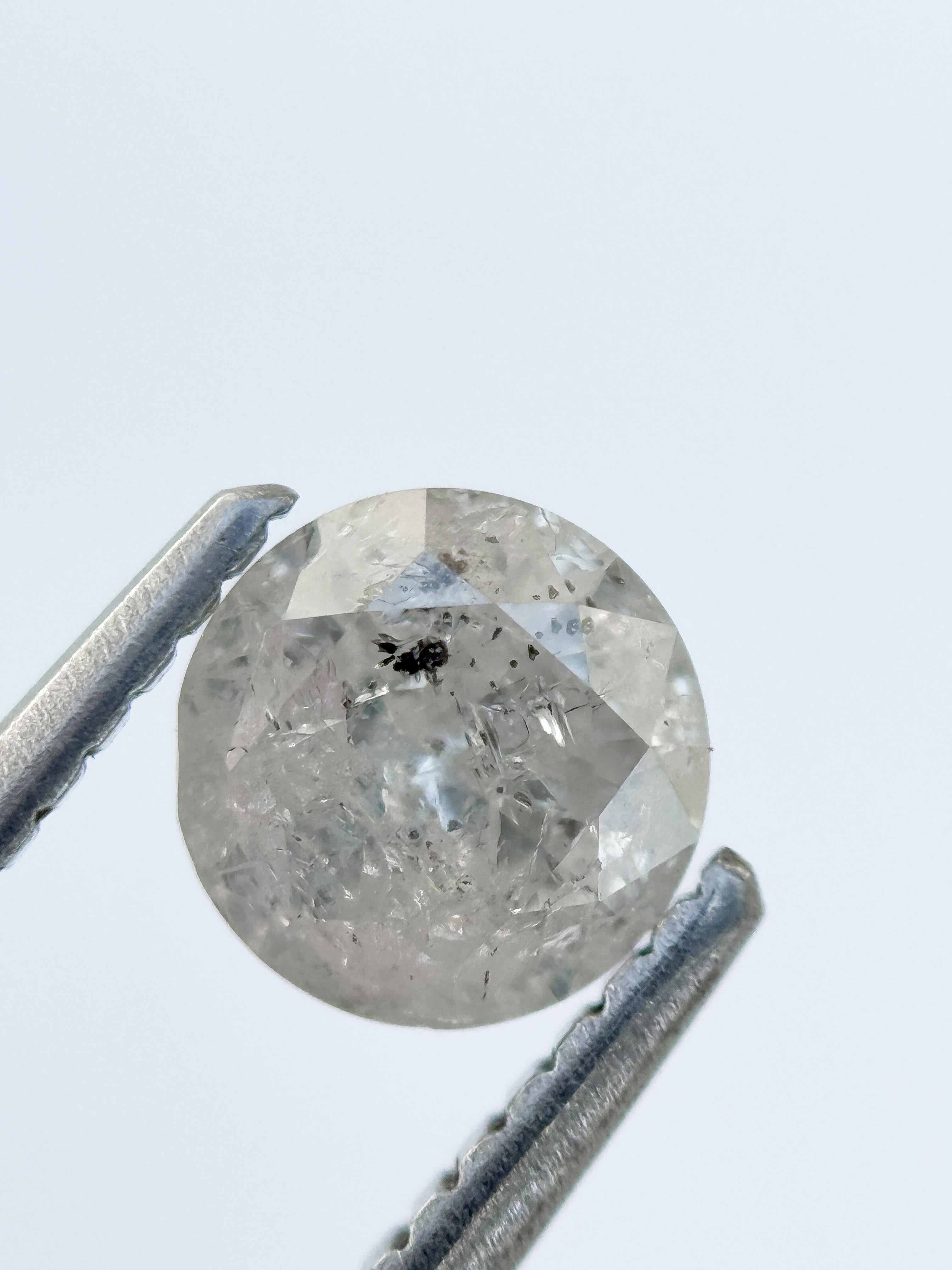 0.79 Ct Round Rose Cut Grey Natural Salt and Pepper Diamond