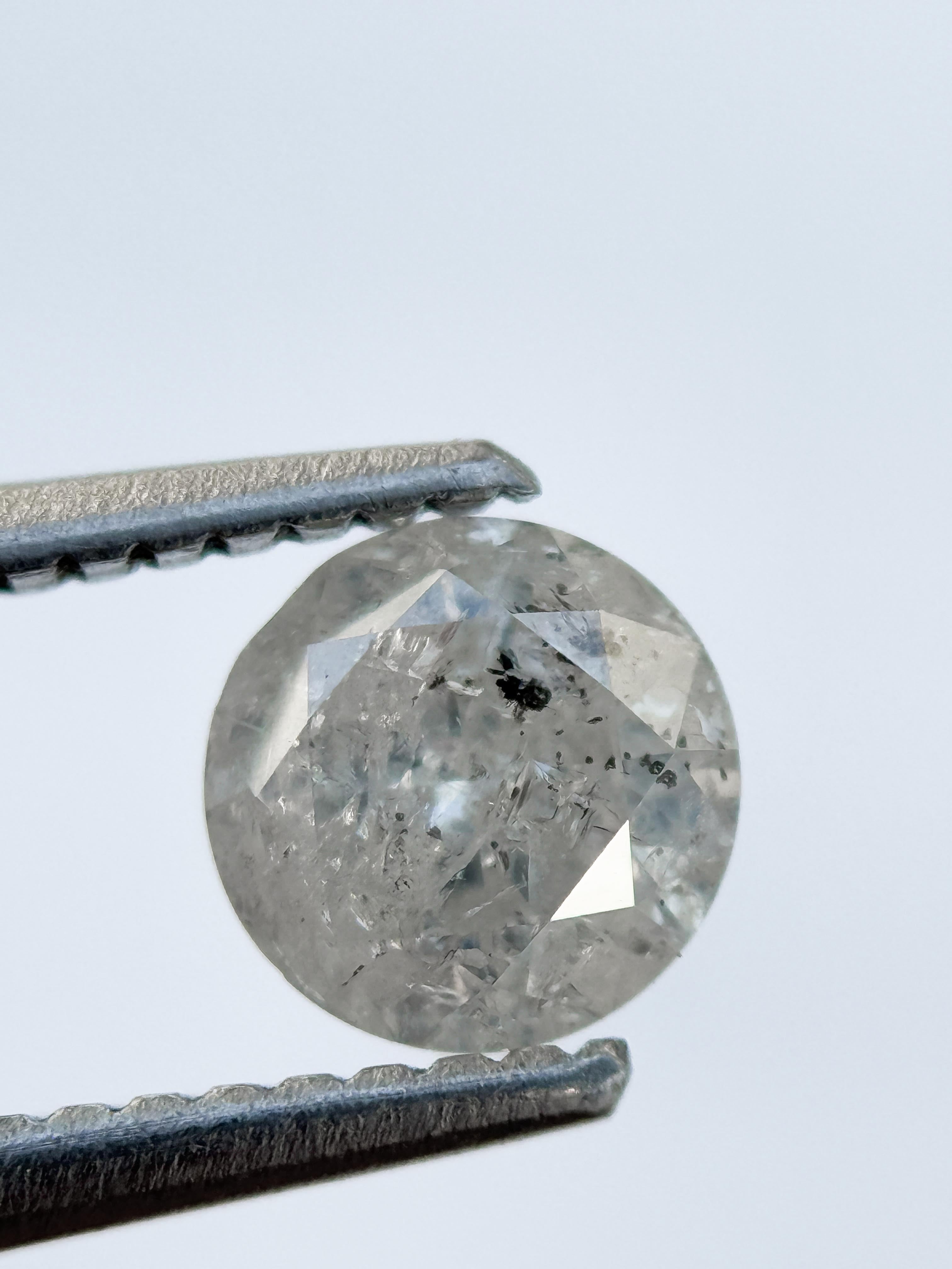 0.79 Ct Round Rose Cut Grey Natural Salt and Pepper Diamond